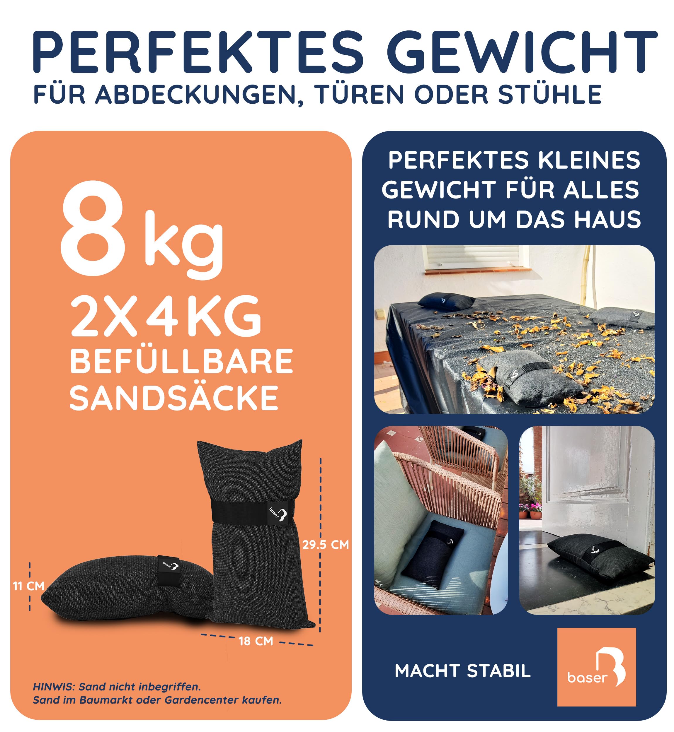 Baser Befüllbare Mini Sandsäcke – Wetterfeste Gewichte Zur Stabilisierung Von Gartenmöbeln, Wäscheständern & Abdeckungen – Outdoor Beschwerungssäcke