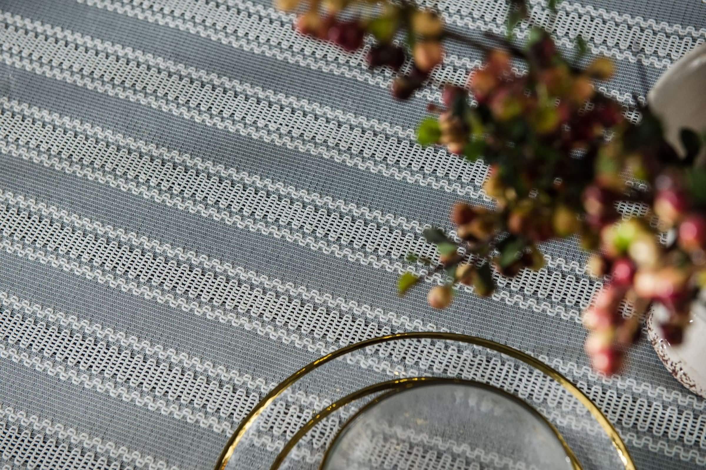 Mantel Rectangular Blanco Antimanchas, Rayas, de Poliéster Fácil de Limpiar, 150 x 350 cm, Mantel para Jardín y Terraza