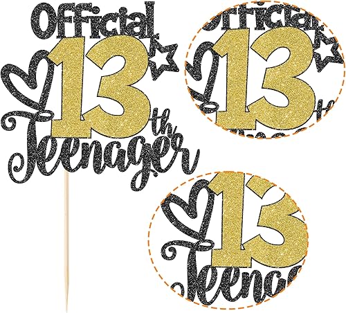 Miniatura 3 de Paquete de 1 decoración oficial para pastel de 13 cumpleaños con purpurina para adolescentes a 13 años de edad, número 13, fabulosa decoración de