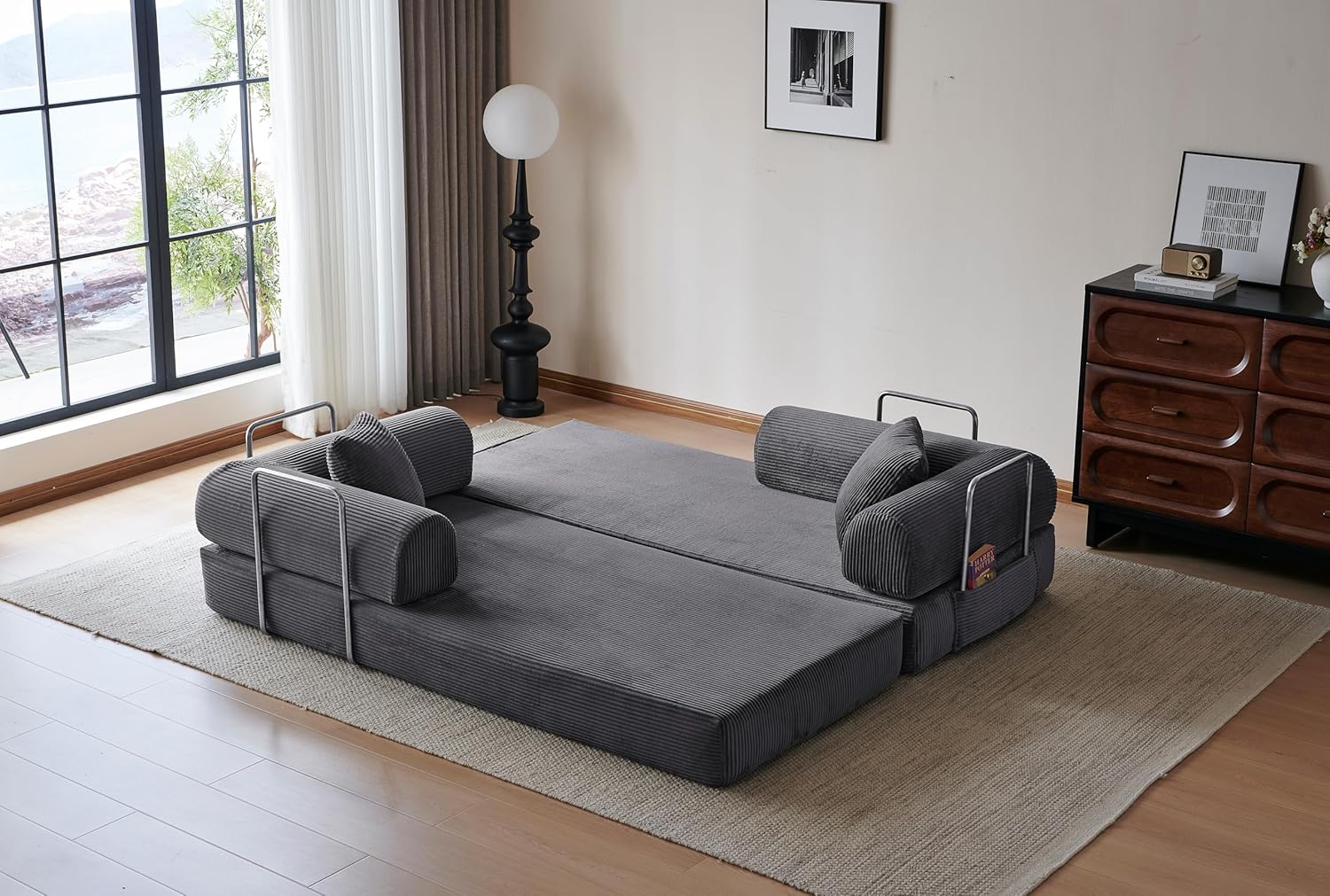 healthomse 78.7" Convertible Sofa Bed, Modular Fldable Corduroy Couch, Loveseats Boneless Modular Sectional Sofa, for Living Room, Bedroom, Lounge, Office (Gray, 78.7inch)