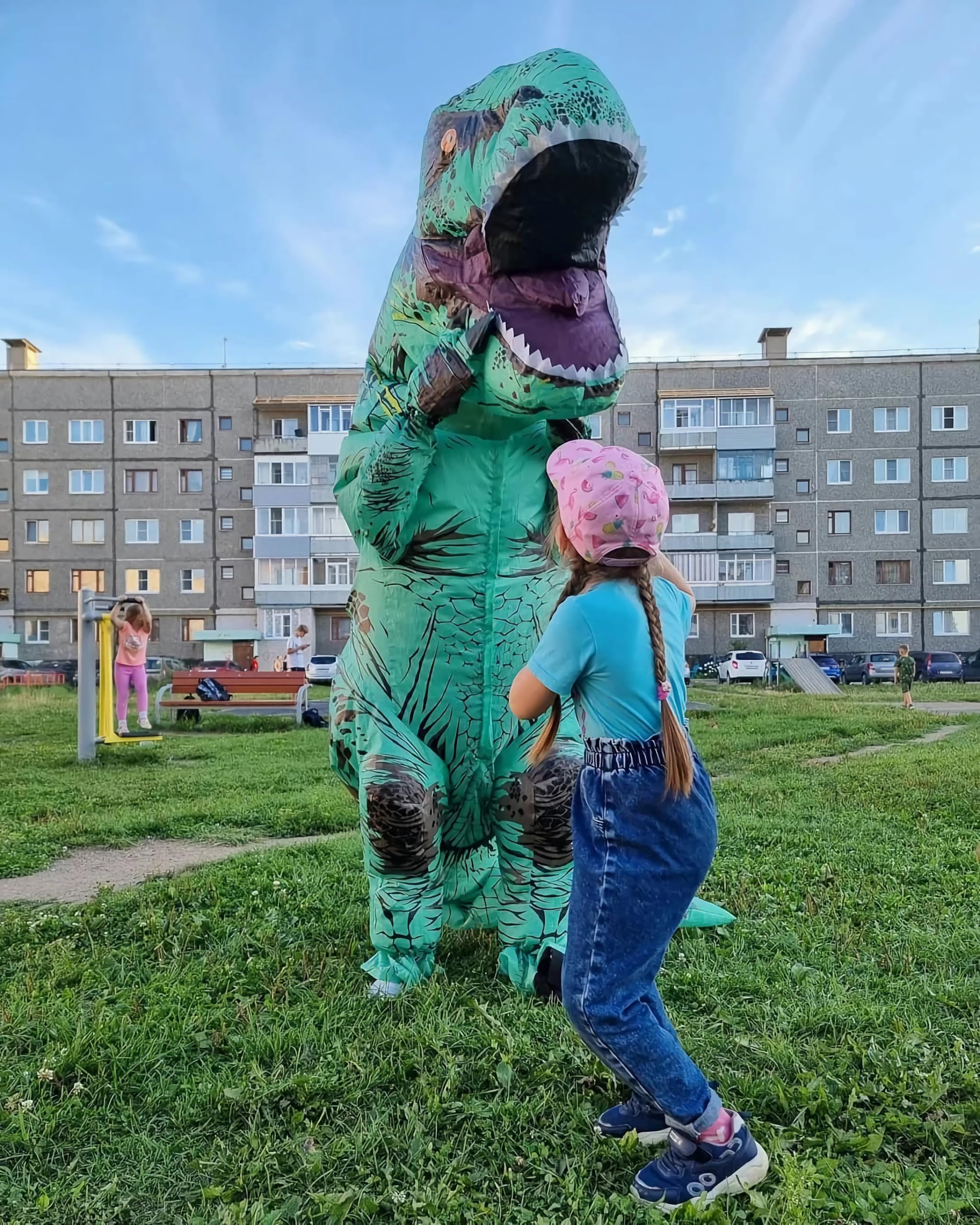 Disfraz inflable de dinosaurio para adultos, disfraz de T-Rex de cuerpo completo para fiesta de cosplay (verde)
