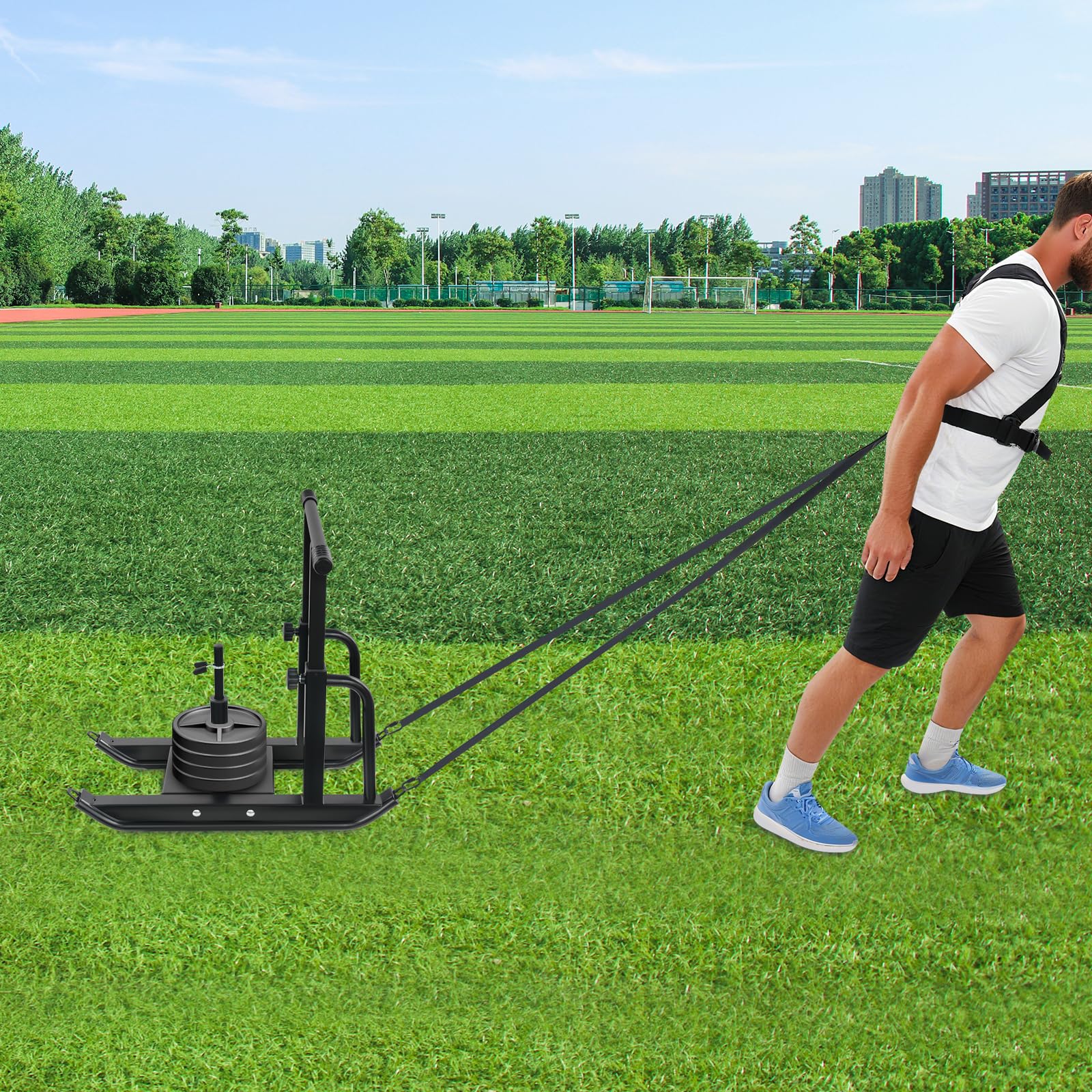 Slittino da fitness regolabile, 200 kg, con tracolla, per allenamento della forza, attrezzatura da palestra a casa, per bodybuilding e riabilitazione