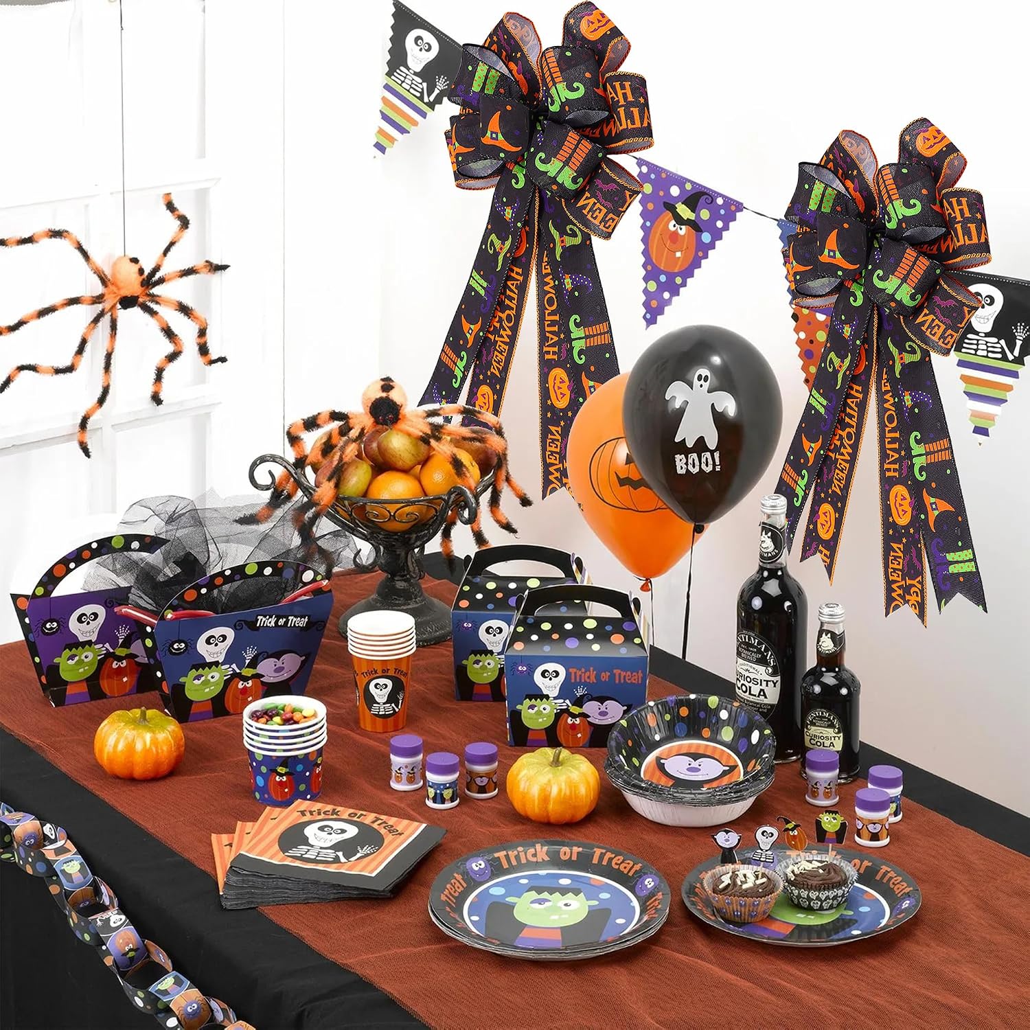 2PCS Large Halloween Wreath Bows for Indoor Outdoor Tree Topper Wall Decor