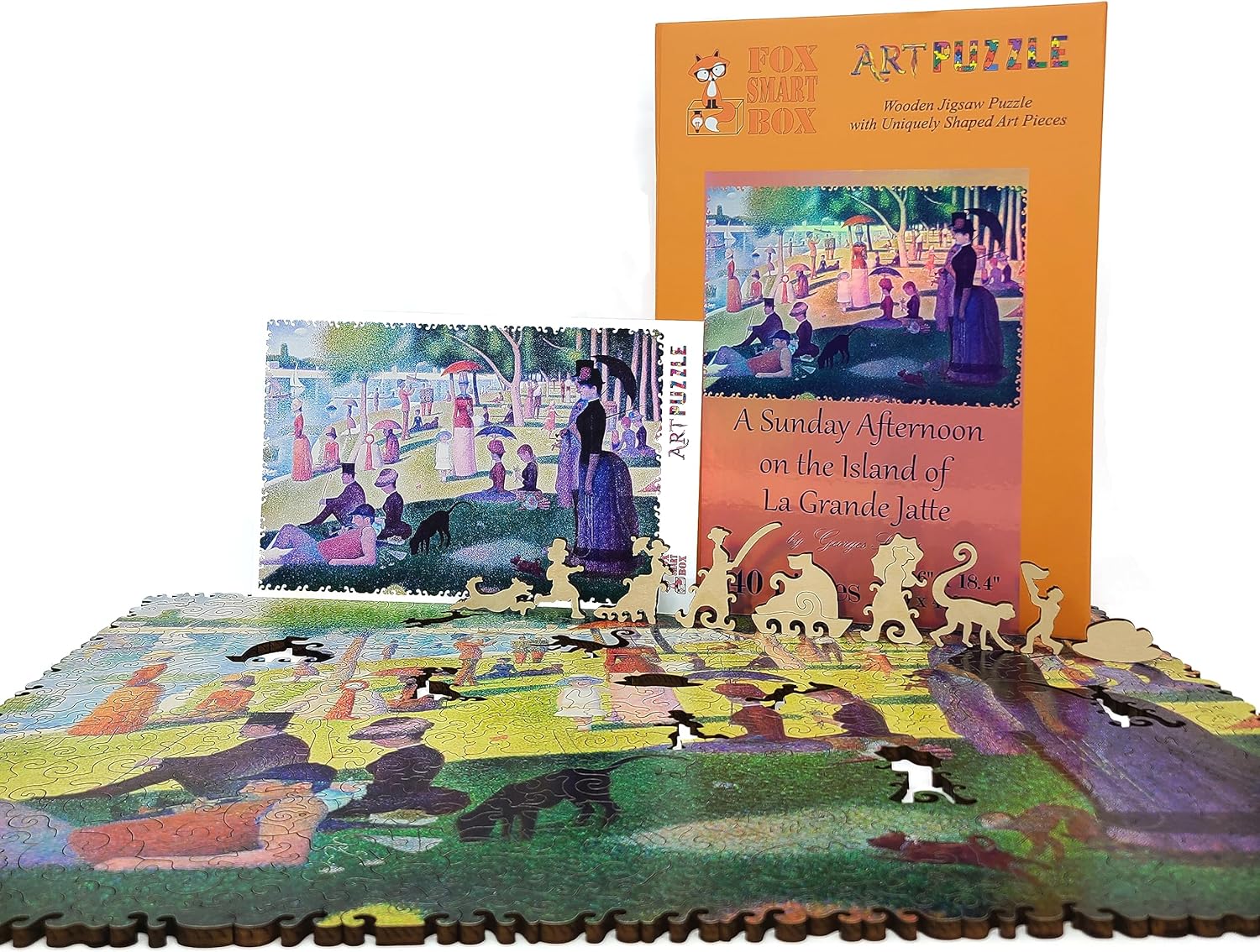Wooden Puzzle for Adults - Uniquely Shaped Pieces - Made in The USA by FoxSmartBox - 440 Pieces - A Sunday Afternoon on The Island of La Grande Jatte