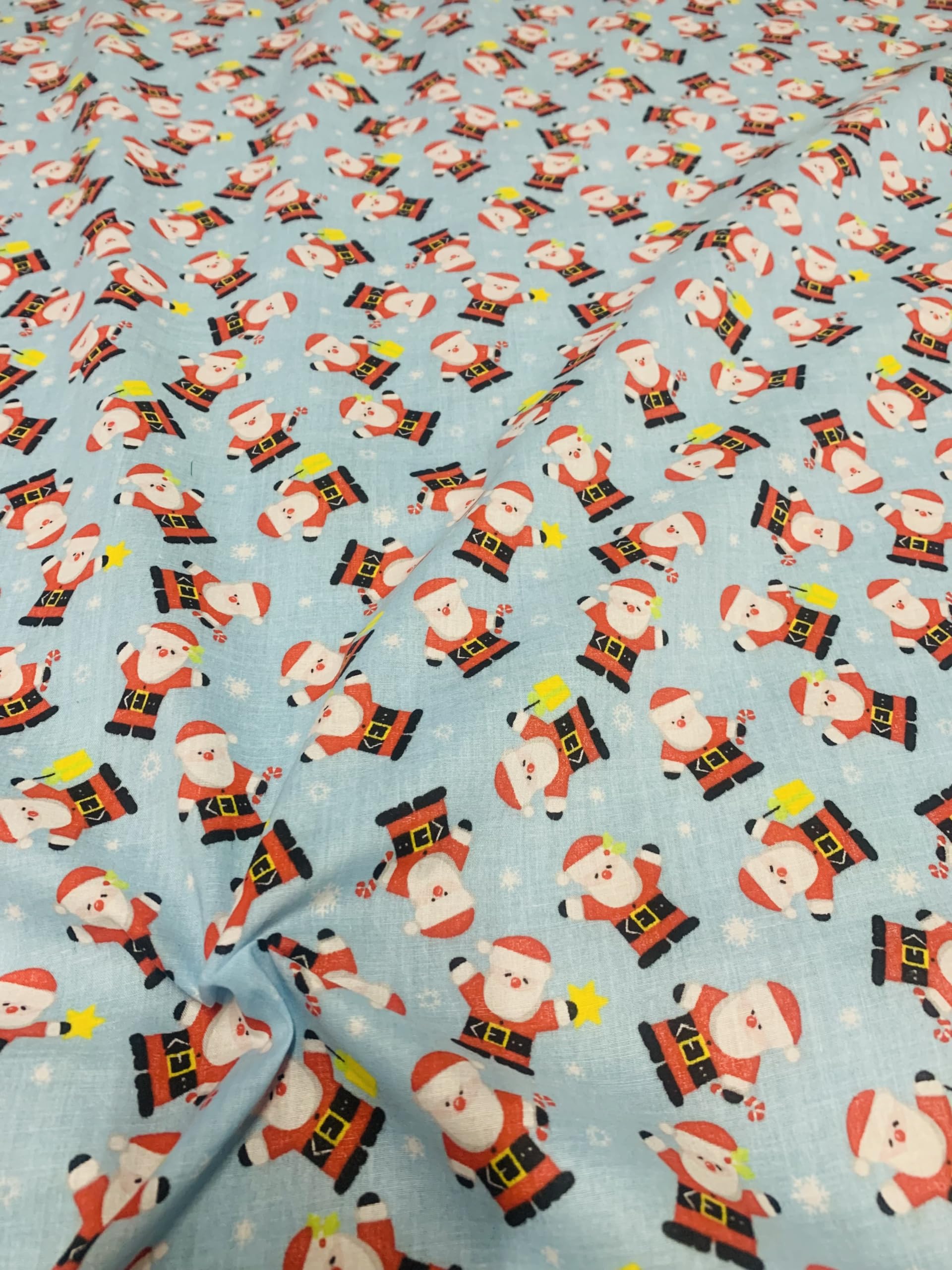 100% Polycotton Christmas Fabric - New Designs (Per Metre) - Xmas Snowflakes Gingerbread Men Stars - Dress Fabric - Simply Sew Crafty™ (Santa on Blue, 1 Mtr)