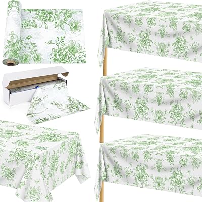 Kochorie 100 Ft x 54 Inch Floral Plastic Tablecloth Roll with Cutter Box Floral Tablecover Vintage Rectangle Table Cover Disposable Spring Flower Table Decor for Wedding Party