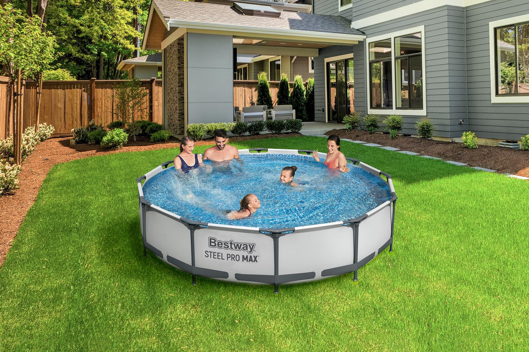 Bestway Steel Pro MAX Frame - Juego de Piscina con Bomba de Filtro (diámetro 366 x 76 cm), Color Gris Claro