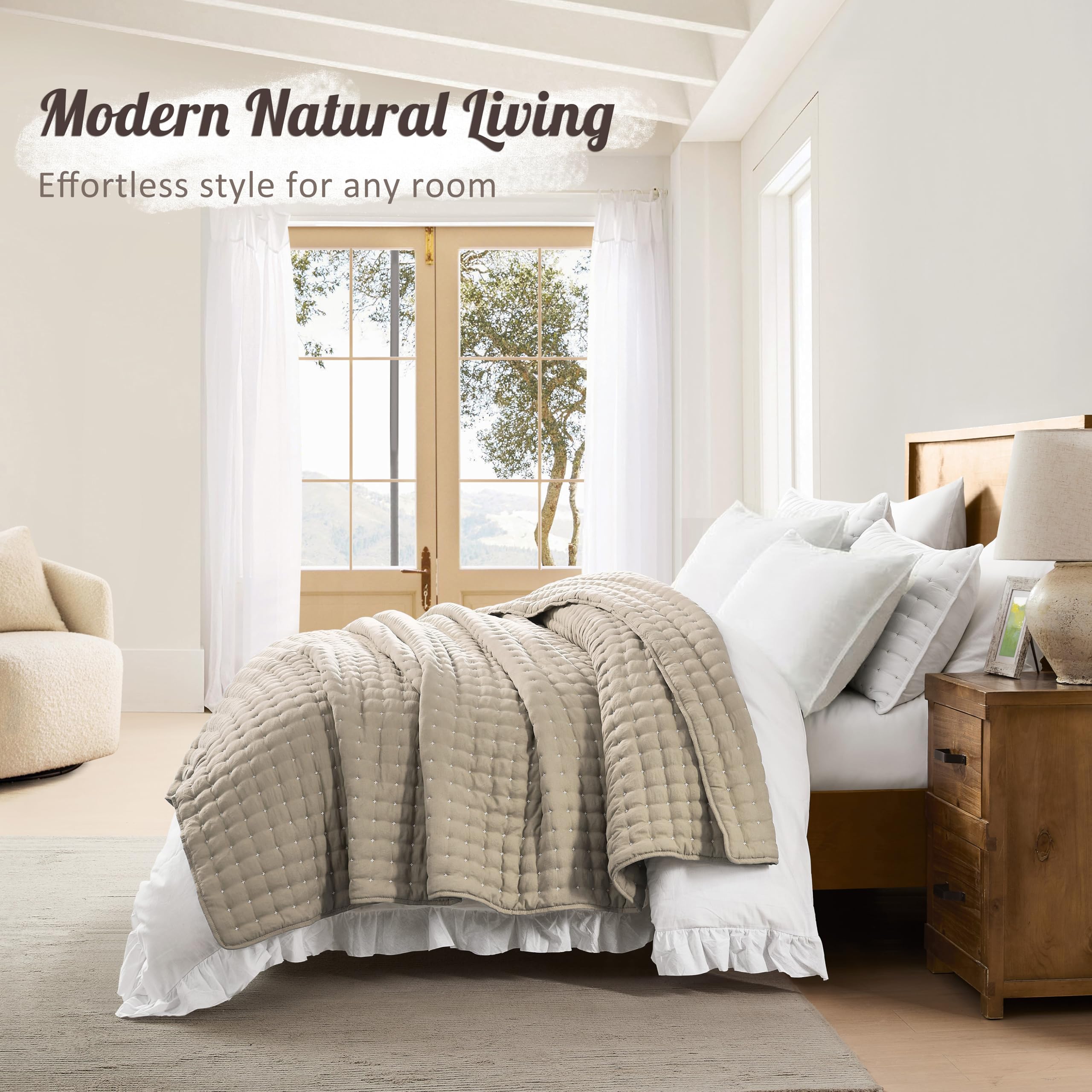 R.SHARE Copriletto Matrimoniale Estiva 300x270cm Beige, Trapunta Matrimoniale Primaverile, Trapuntino Leggero Coperta Divano Letto Multiuso Microfibra Morbido Confortevole OEKO (senza federa)
