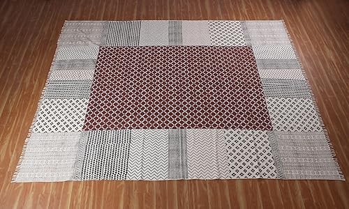 Miniatura 4 de CASAVANI Colección - Alfombra cuadrada de algodón marrón Dhurrie geométrica Kilim de 4 pies, para uso en interiores y exteriores, alfombras de