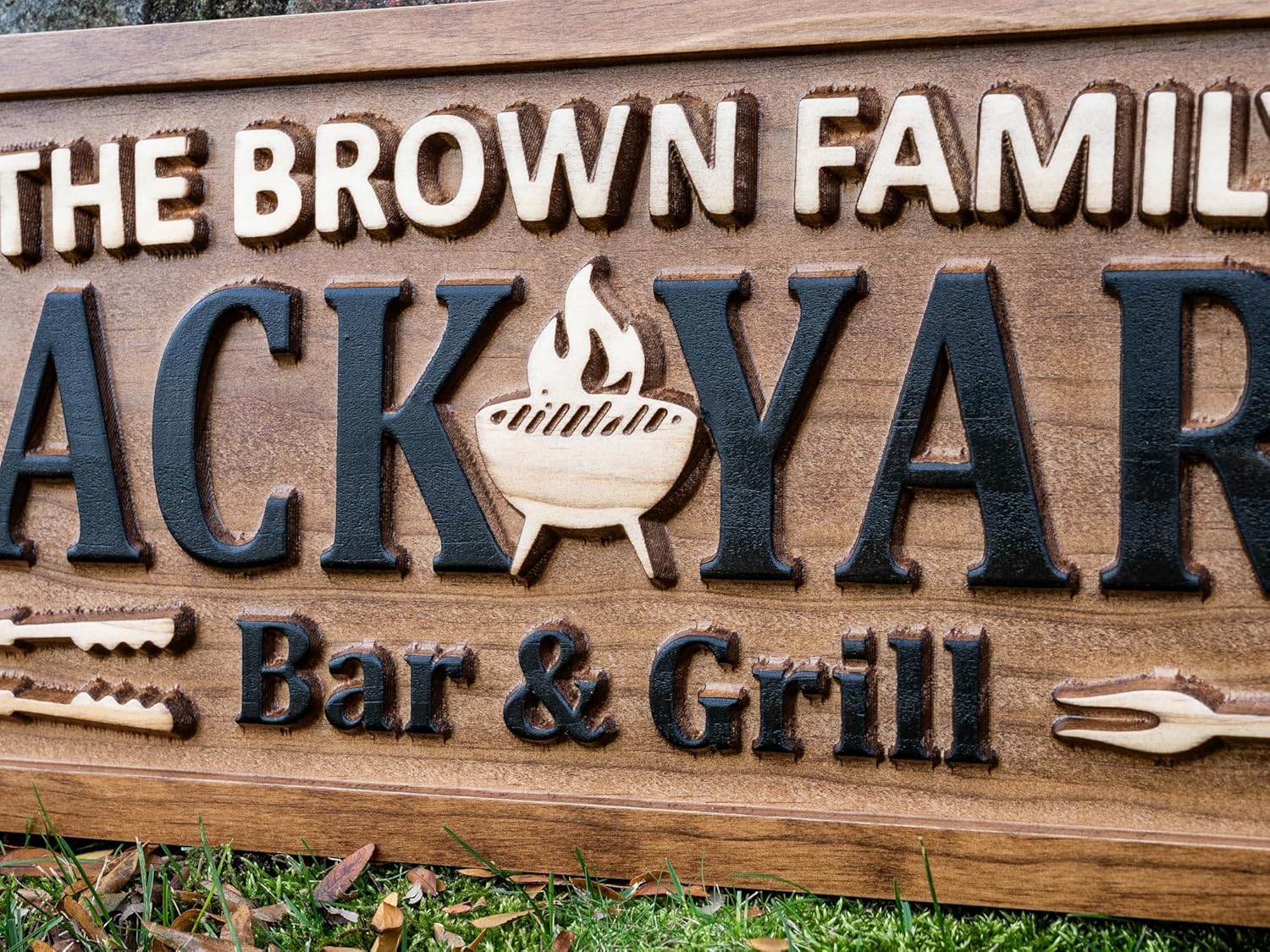 Bar Sign Backyard Bar & Grill | Personalized Carved Wood Sign, Grill Sign, Father's Day Birthday Gift, Backyard Patio Sign, Family Name Sign
