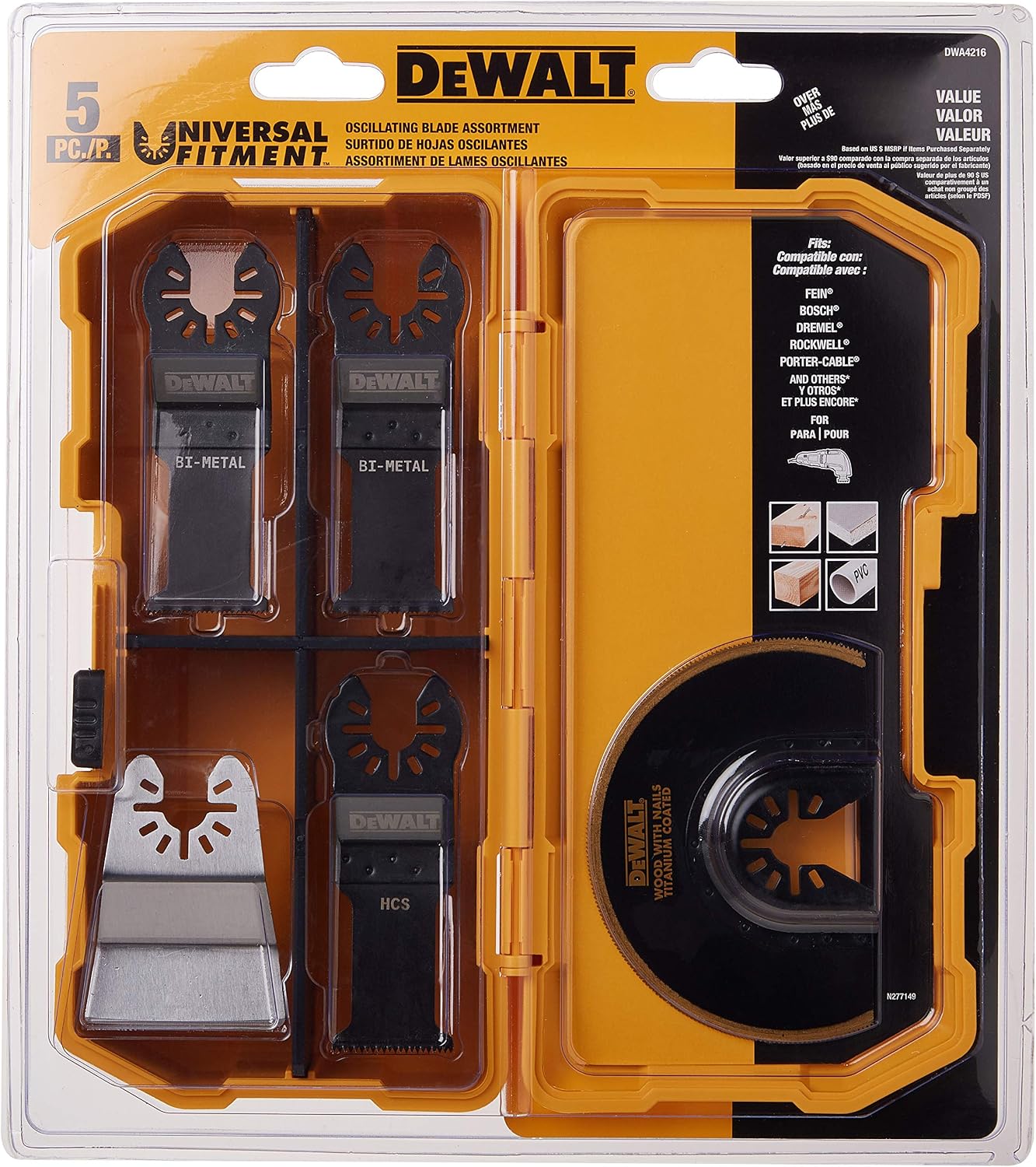 DEWALT 20V Max XR Oscillating Multi-Tool, Variable Speed, Tool Only (DCS356B) & Oscillating Saw Blades Set, Multi-tool Blades, 5 Piece (DWA4216)