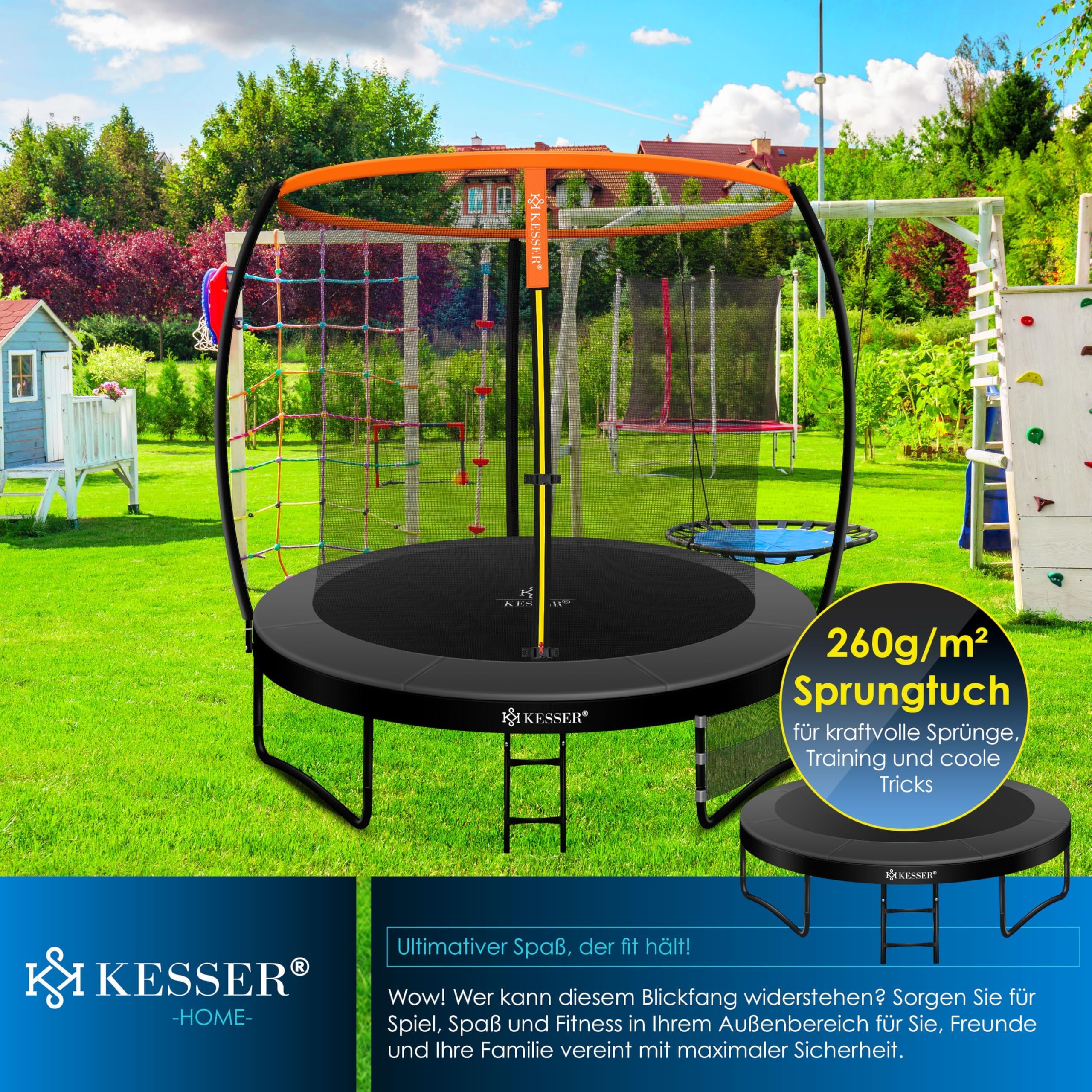 KESSER® Rete di Sicurezza Sostitutiva per Trampolino Rete per Trampolino Resistente ai Raggi UV Protezione per Trampolino Ø 244 305 366 427 cm | Porta d'ingresso con Zip