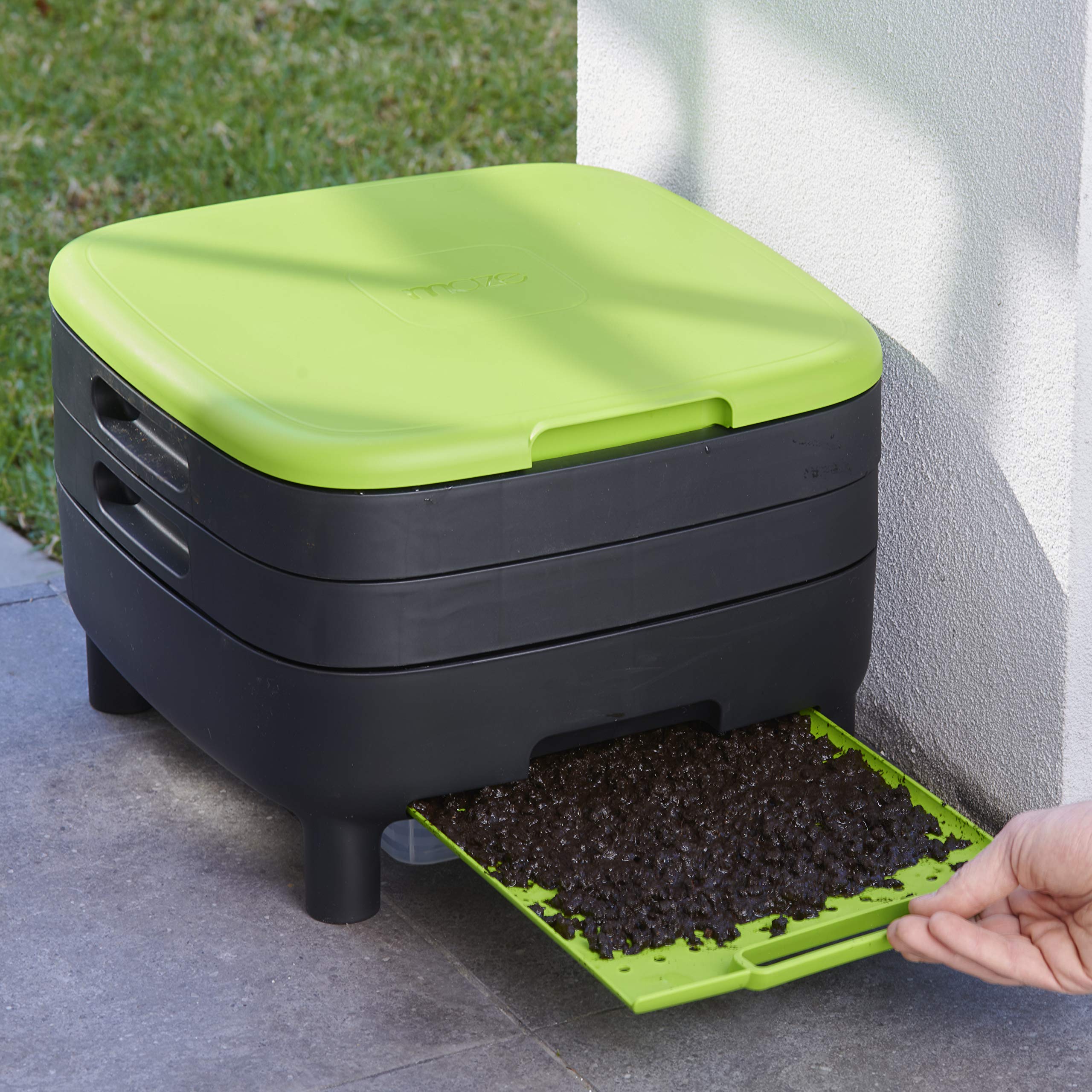 WormBox TinyWorm Design & Compact I 3-Etagen-Wurmkomposter. I 500 gr Kompostwürmer / 1000 STK. I Komplett-Set I Schublade I Kunststofffüße