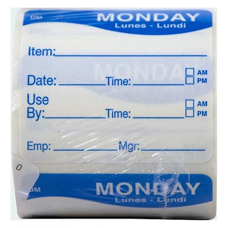 DayMark Day of the Week 2 x 2 Dissolvable Label, Monday, Item/Date/Use By, (Roll of 250)