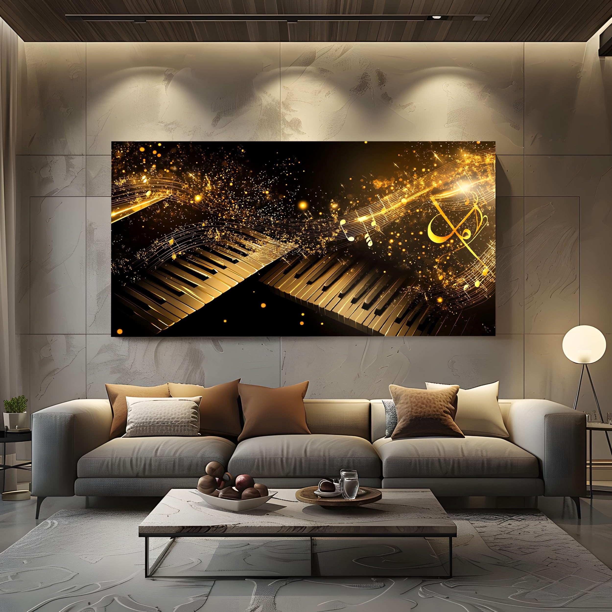 Decorazioni da Parete Moderne per Soggiorno Tema Senza Cornice 70x140cm | Musicale Pianoforte Quadro Grande su Tela Spartito con Chiave Classica Stampa Cielo Stellato di Lusso Camera da Letto Salotto