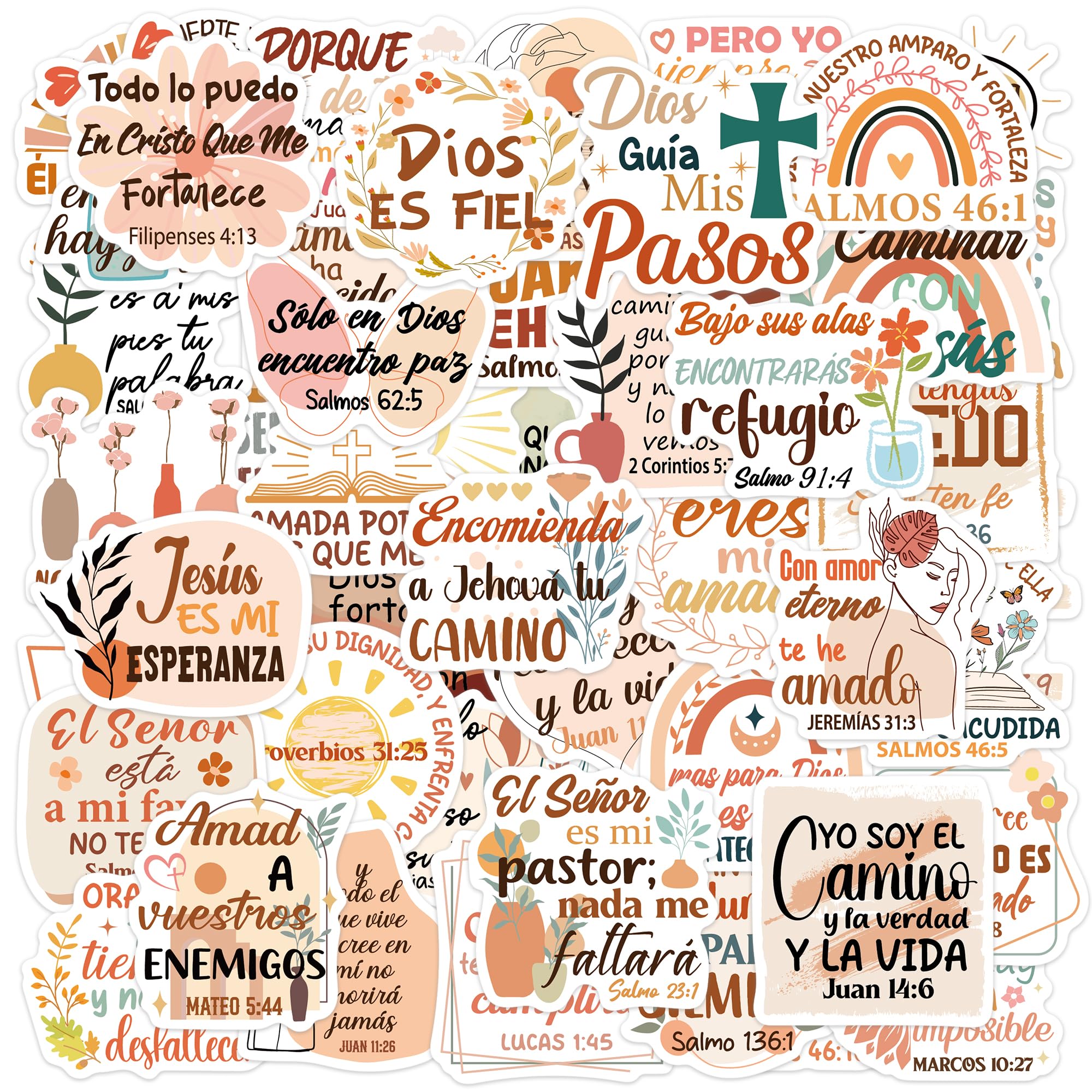 50 Pcs Spanish Bible Vision Board Stickers, Boho Bible Verse Sticker, Christian Decal for Journaling Scrapbook Laptop Cup, Inspirational Quotes DIY