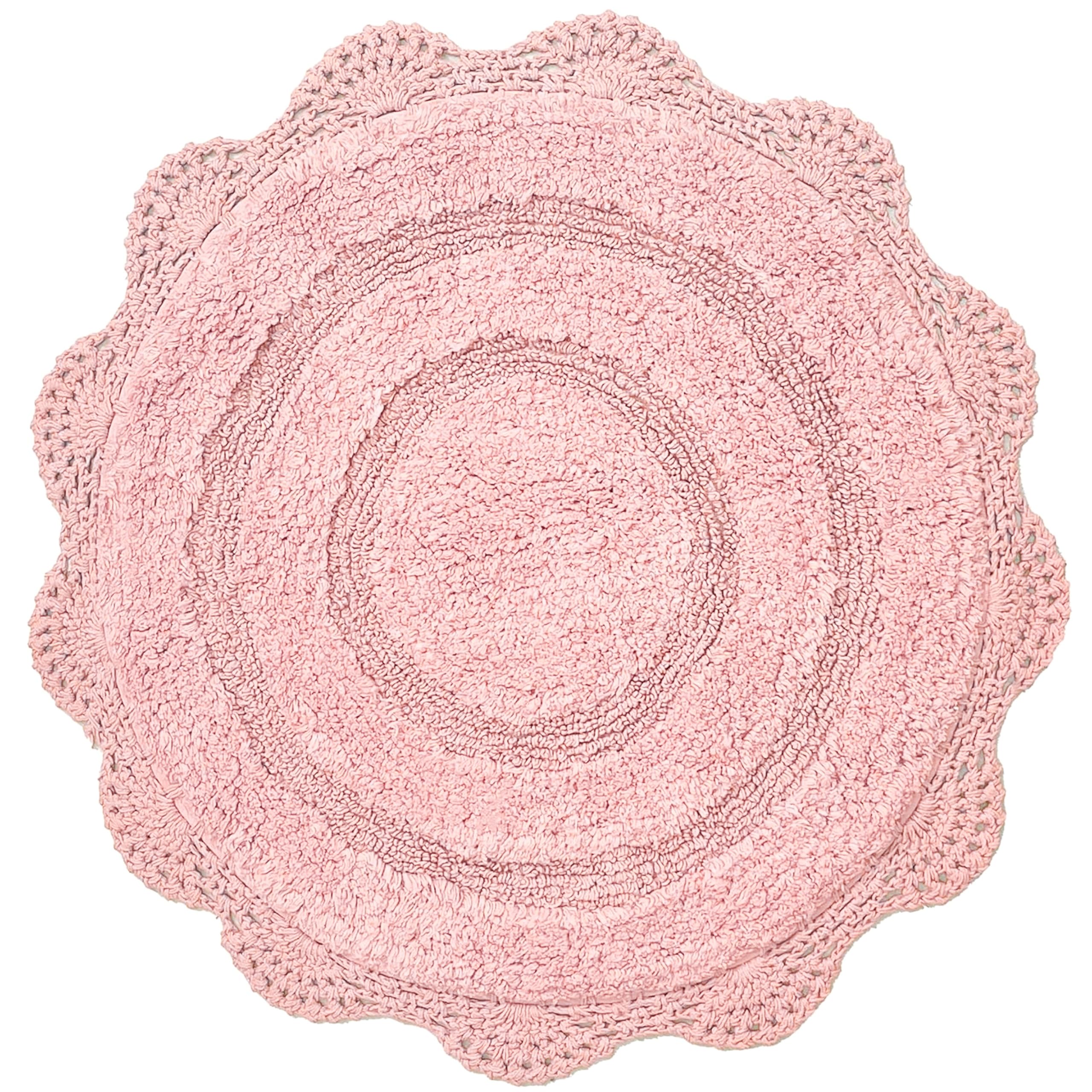Chardin home Pink Crochet Bathrug,100% Cotton Round bathmat with artisanally Handcrafted Crochet Border, 24 Inch Diameter, Perfect for Half Baths,