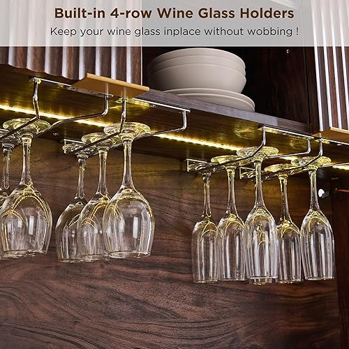 Miniatura 6 de OKD Gabinete de bar de vino de 72 pulgadas de alto con gabinete de almacenamiento, moderno gabinete de barra de café de madera acanalada con luces