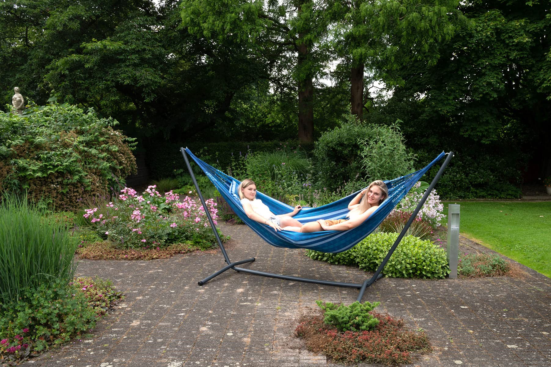 Tropilex Hamac de Jardin Exterieur | Hamac Double Camping Randonnée 2 Personnes | Capacité 180 kg Colombien | Fabriqué à la Main | Style Retro Chill Bleu 350 cm