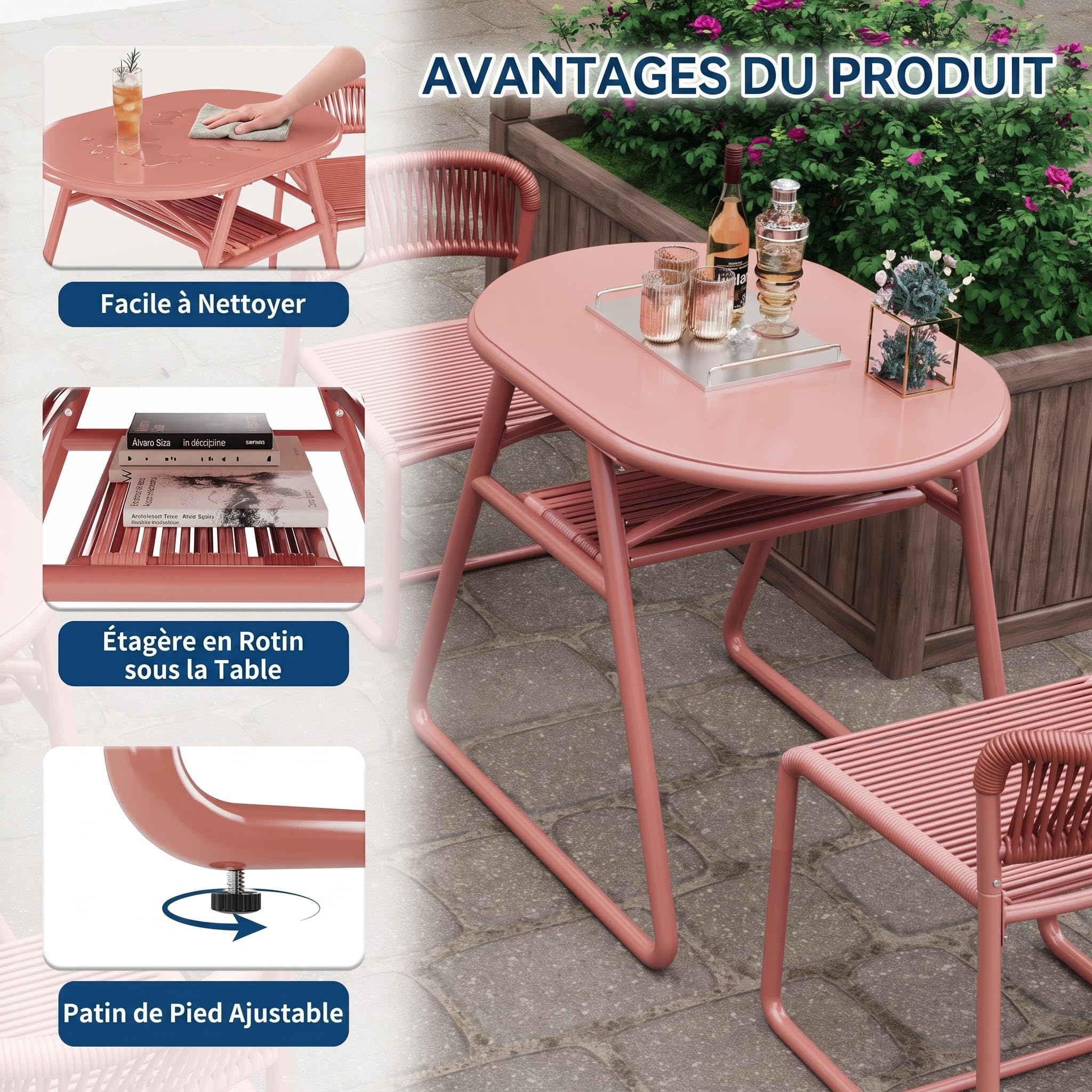 Set de Bistrot de Jardin 3 Pièces, Design Compact Cafés, Bars