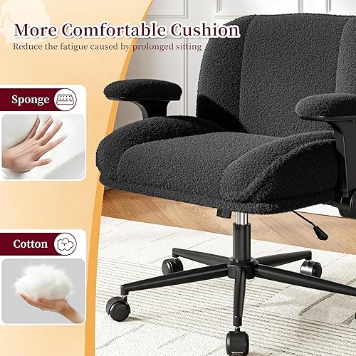 Miniatura 3 de Silla de Oficina con Piernas Cruzadas con Brazos Abatibles, Silla de Piernas Cruzadas Ancha con Ruedas y Asiento Extra Profundo Engrosado para