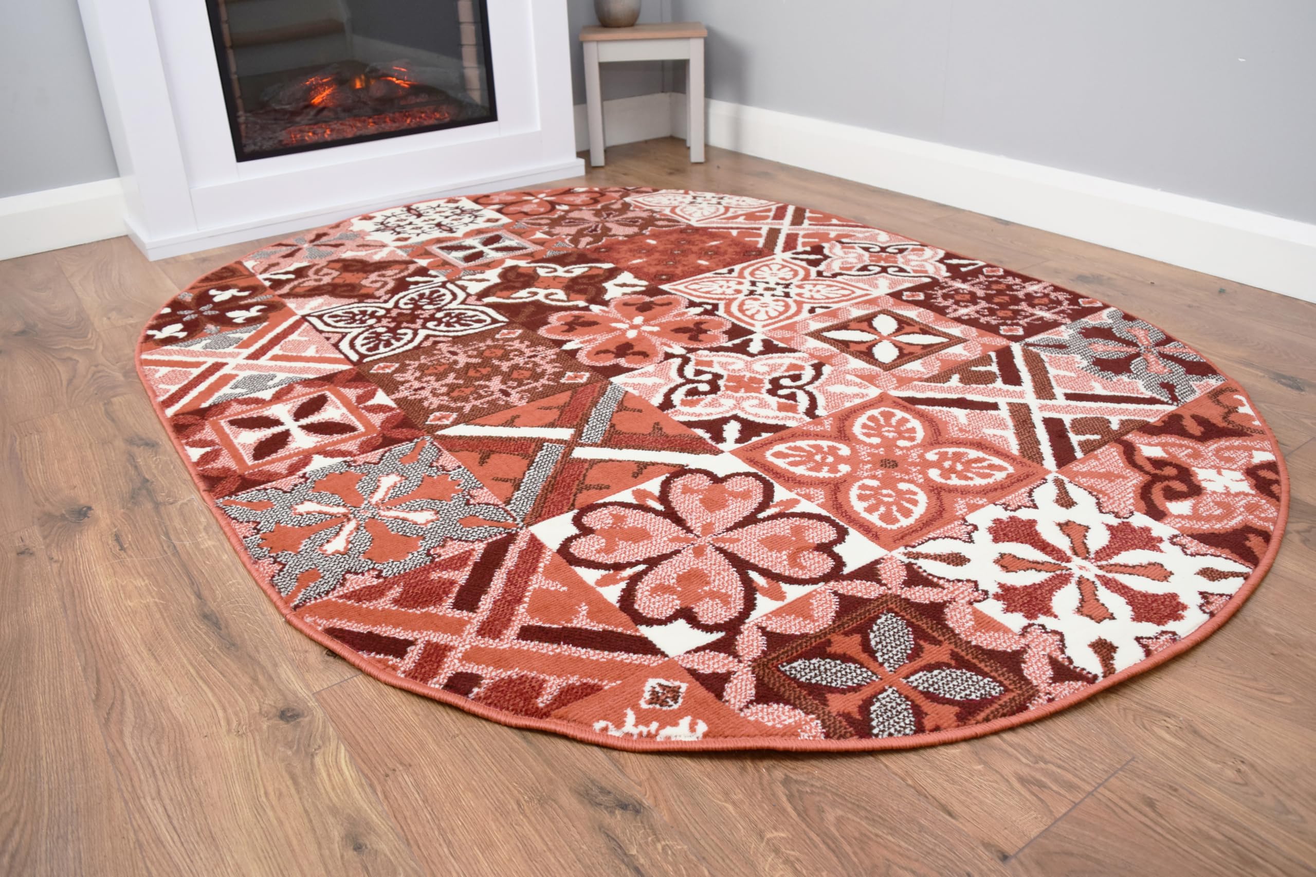 SrS Rugs® Round Circle Large Small Living Room Mat Rug 13 Designs 3 Sizes (Cross Square Terracotta 160cm x 225cm Oval Shape)