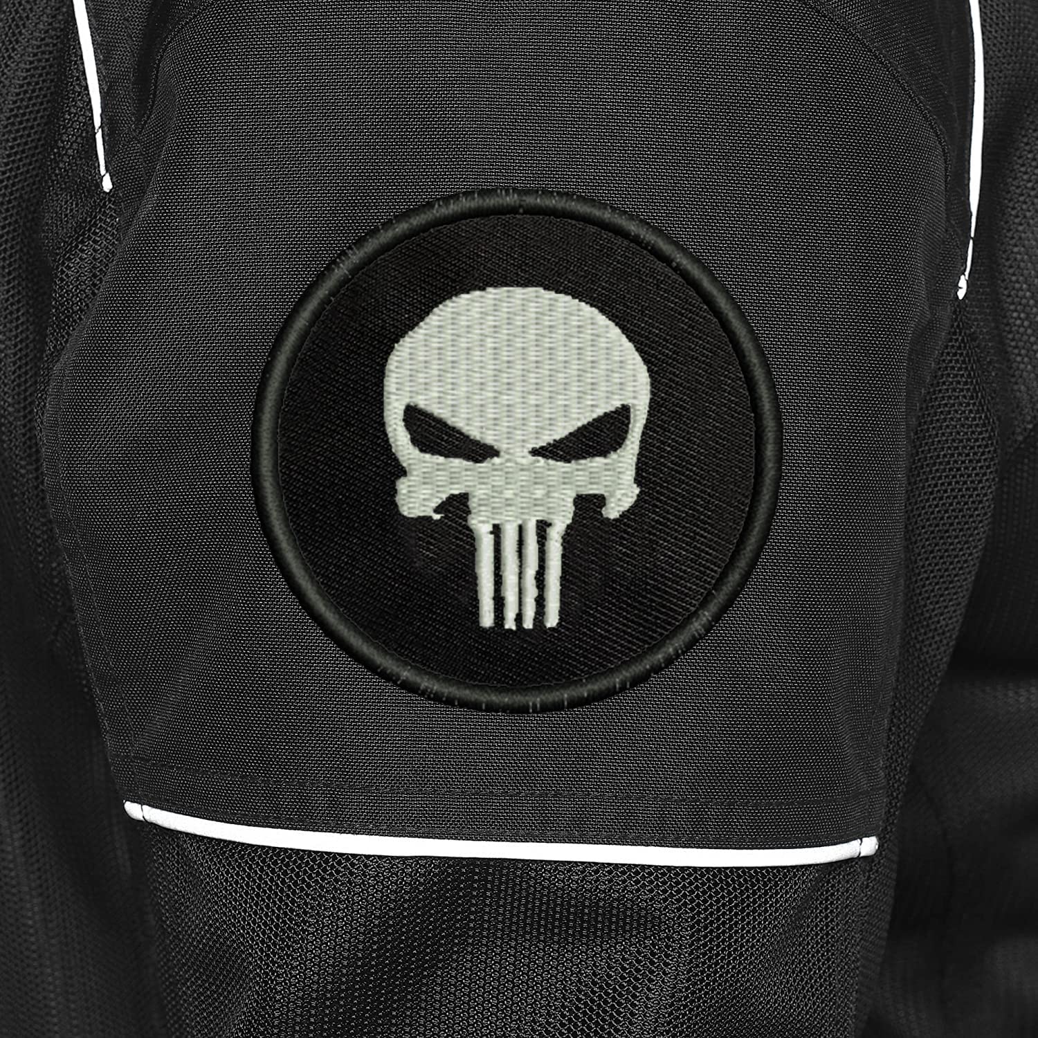 ISEE 360 Skull Theme Embroidered Sweable Applique Patches for Jackets Boys Girls Riders Jeans Bags Clothes Dress Any Garments L x H 2.5 x 2.5 Inch (White)