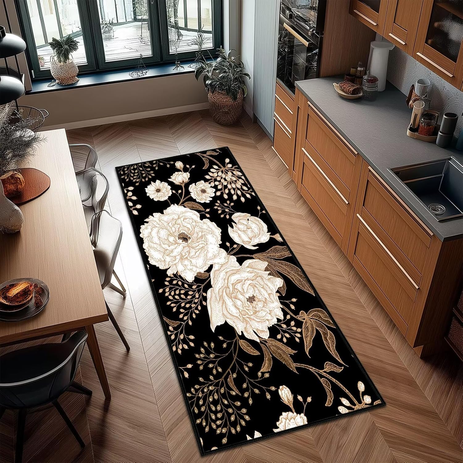 Vintage Runner Rug 2x6 for Hallways Rustic Floral Floor Carpet Washable Kitchen Runners Spring Flower Hallway Rugs Boho Florals Flowers Entrance Door Mat Non Slip Floor Area Rugs for Bedroom,Bedside