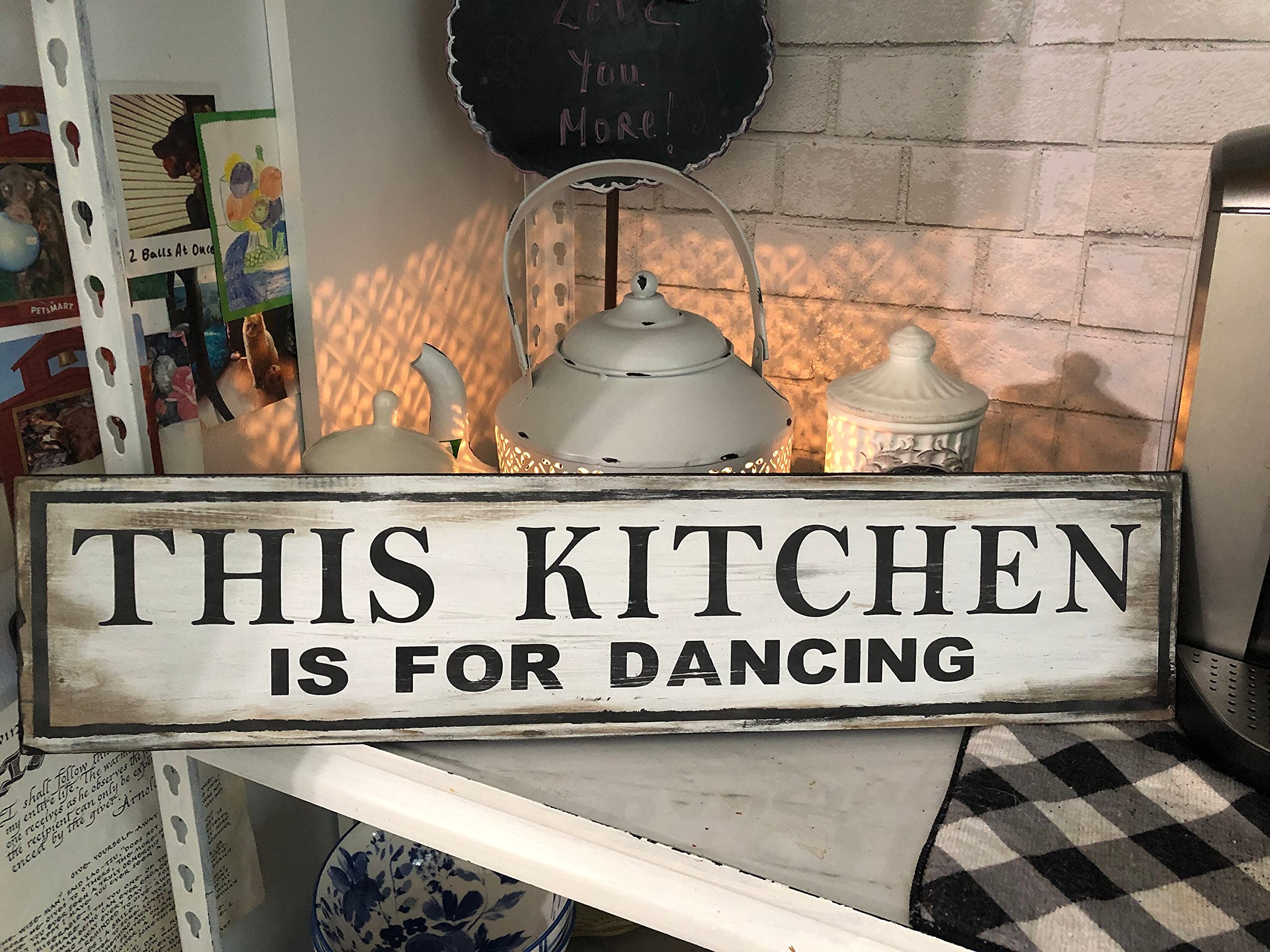 Szhmz Colour-132 Rustic Farmhouse Kitchen Is Made For Dancing Sign - Fun Family Home Decor For Country Kitchen, Living Room, Bedroom, Bars, Cafes - Metal Plaque 4X16 Inch