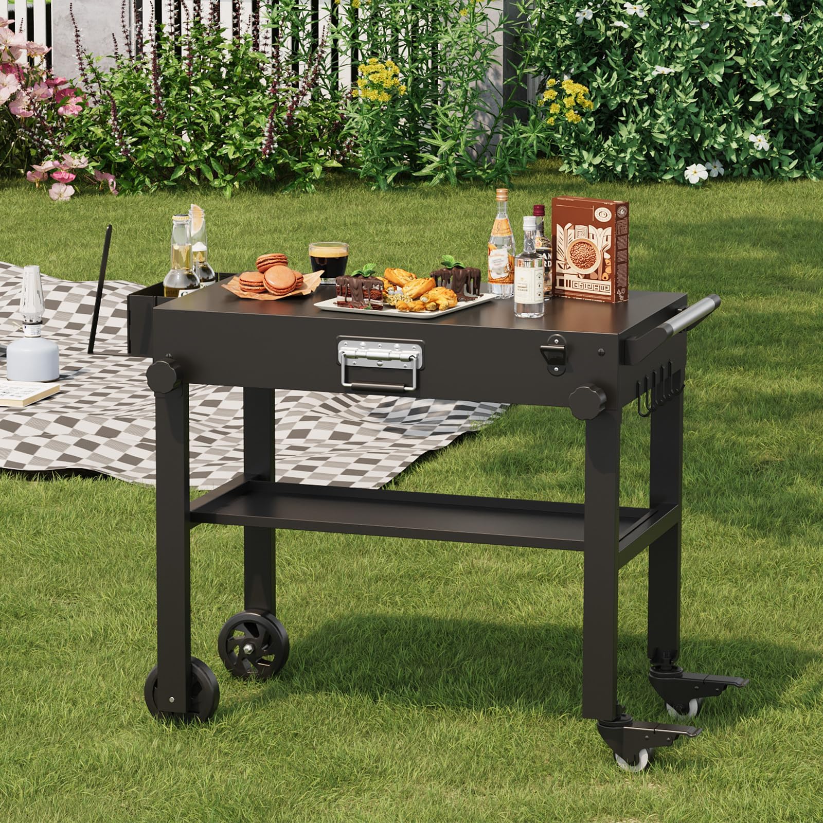 Garvee Chariot Barbecue Pliable pour Plancha, Table Roulante Extérieure