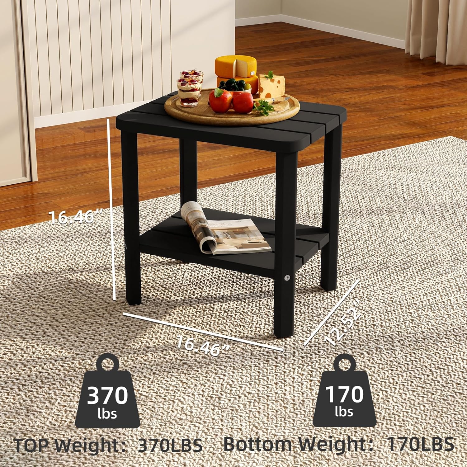 Side Table, Premium & Durable Outdoor Side Table, Resin Patio Side Table with Waterproof Design for Patio, Backyard, Pool, Porch (Black)