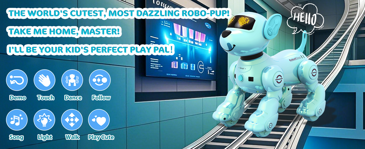 VATOS Juguetes Robot para Niños – Robot Inteligente Parlante de Control Remoto por Voz, Sensor de Gestos Programable Juguetes Robot Emo para Niños y Niñas de 3, 4, 5, 6, 7