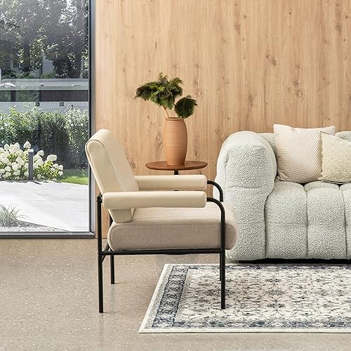 Miniatura 5 de Glitzhome Juego de 2 sillas de sala de estar, sillas de estilo moderno de mediados de siglo con reposabrazos acolchado, silla de lectura, silla