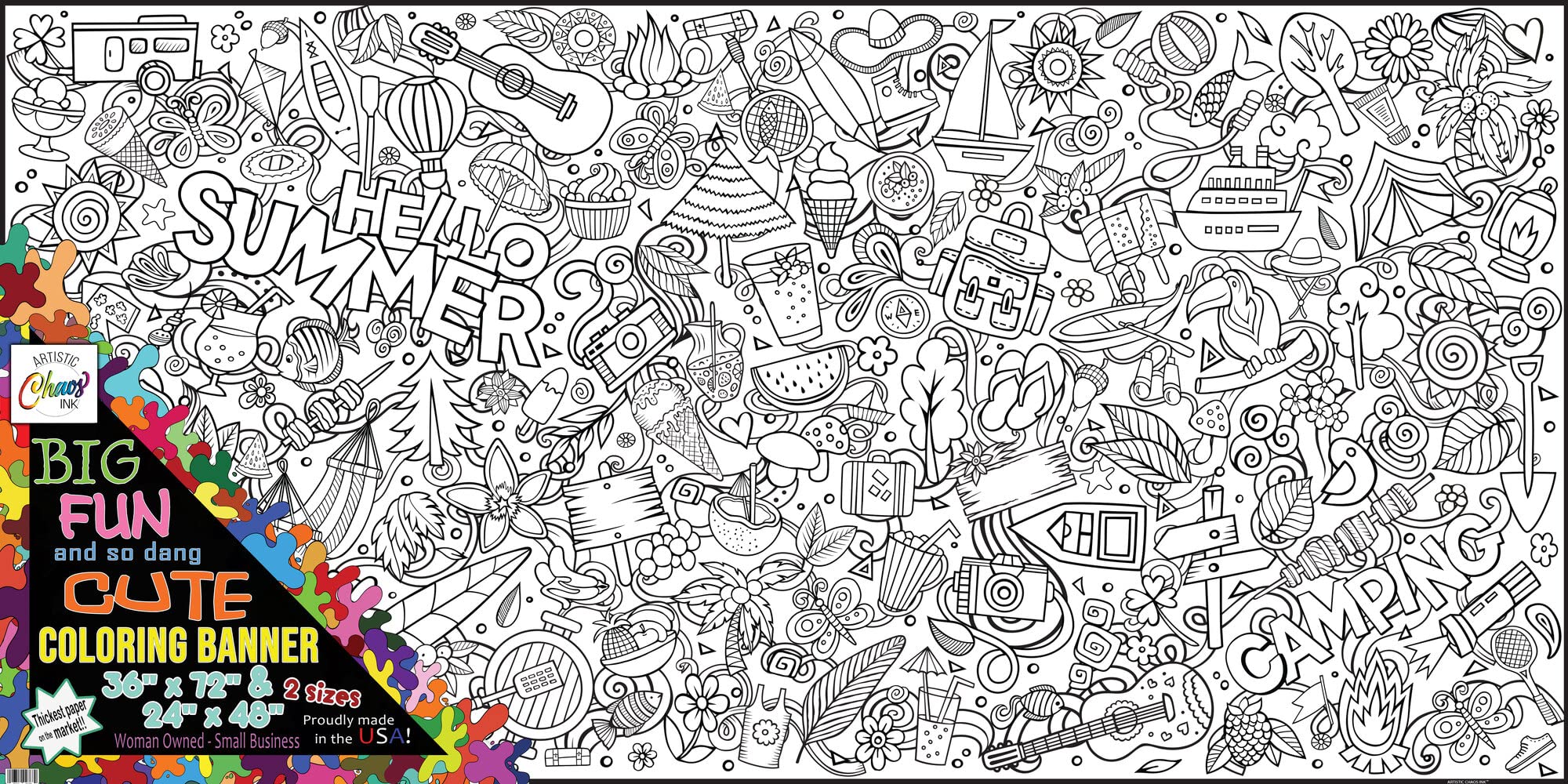 Summer Time coloring paper table cloth 2 sizes Made in USA wall art jumbo coloring poster for classroom coloring tablecloth for kids usa coloring table runner (36" x 72")