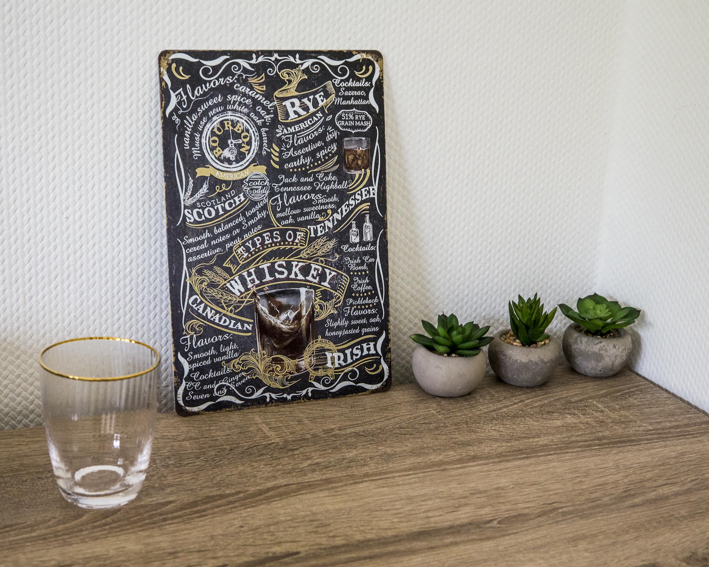 LANOLU Metalen bord retro bar deco - Bar schild GIN TONIC SERVED HERE - cocktail bord met grappige spreuken als geschenk - metalen borden vintage als alcohol accessoires - deco keuken 20x30cm