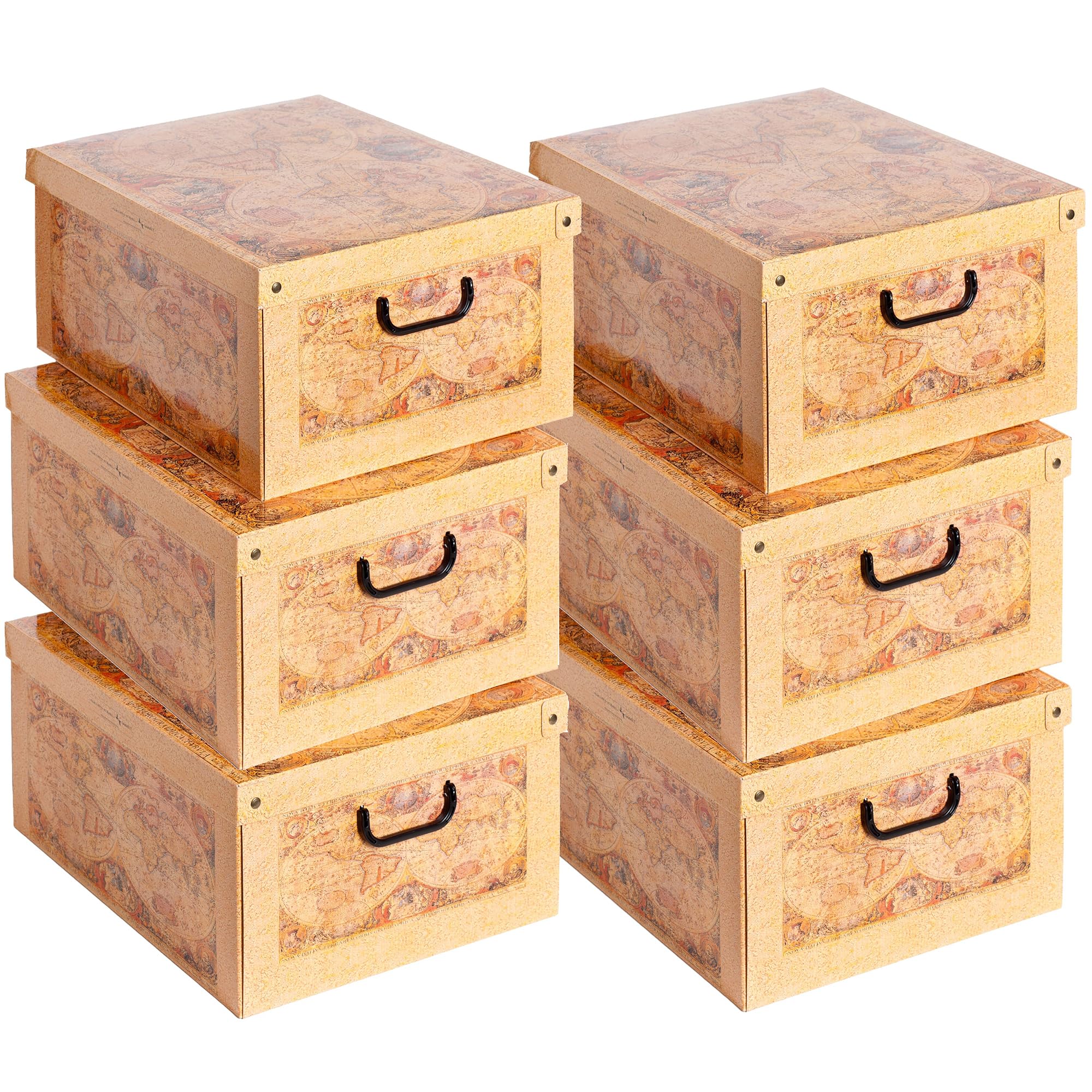 Set aus 6 Aufbewahrungsboxen mit Deckel – Große Kleiderboxen aus Karton 40x50x25 cm – Robust, leicht zu montieren, mit Tragegriffen – Perfekt für Kleiderschrank & Saisonwechsel Karte