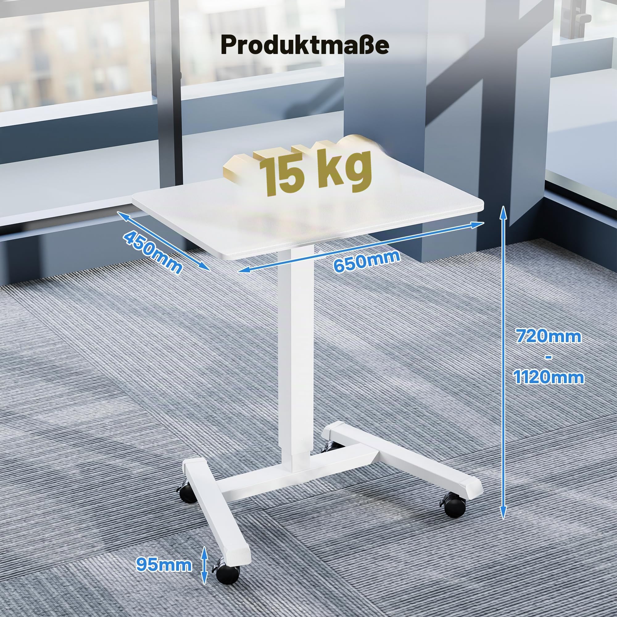 BONTEC 65×45cm Stehpult Höhenverstellbarer Stehtisch mit 4 Rollen, Steh-Sitz Schreibtisch mit Rädern, Überbett-Tisch für Wohnzimmer, laptoptisch höhenverstellbar, Max 15KG, Weiß