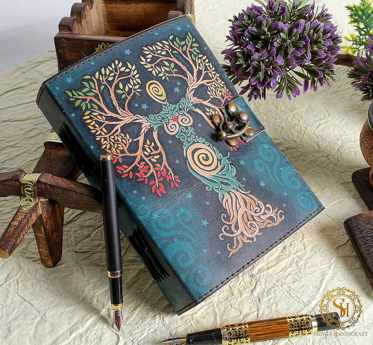 Blank Spell Book Of Shadows Journal With Lock Clasp Prop Vintage Handmade Leather Diary Embossed Prayer Pagan Antique Witchcraft Supplies Wiccan Notebook Daily Witch Gifts Mystic Greek Mythology Goddess (8x6)
