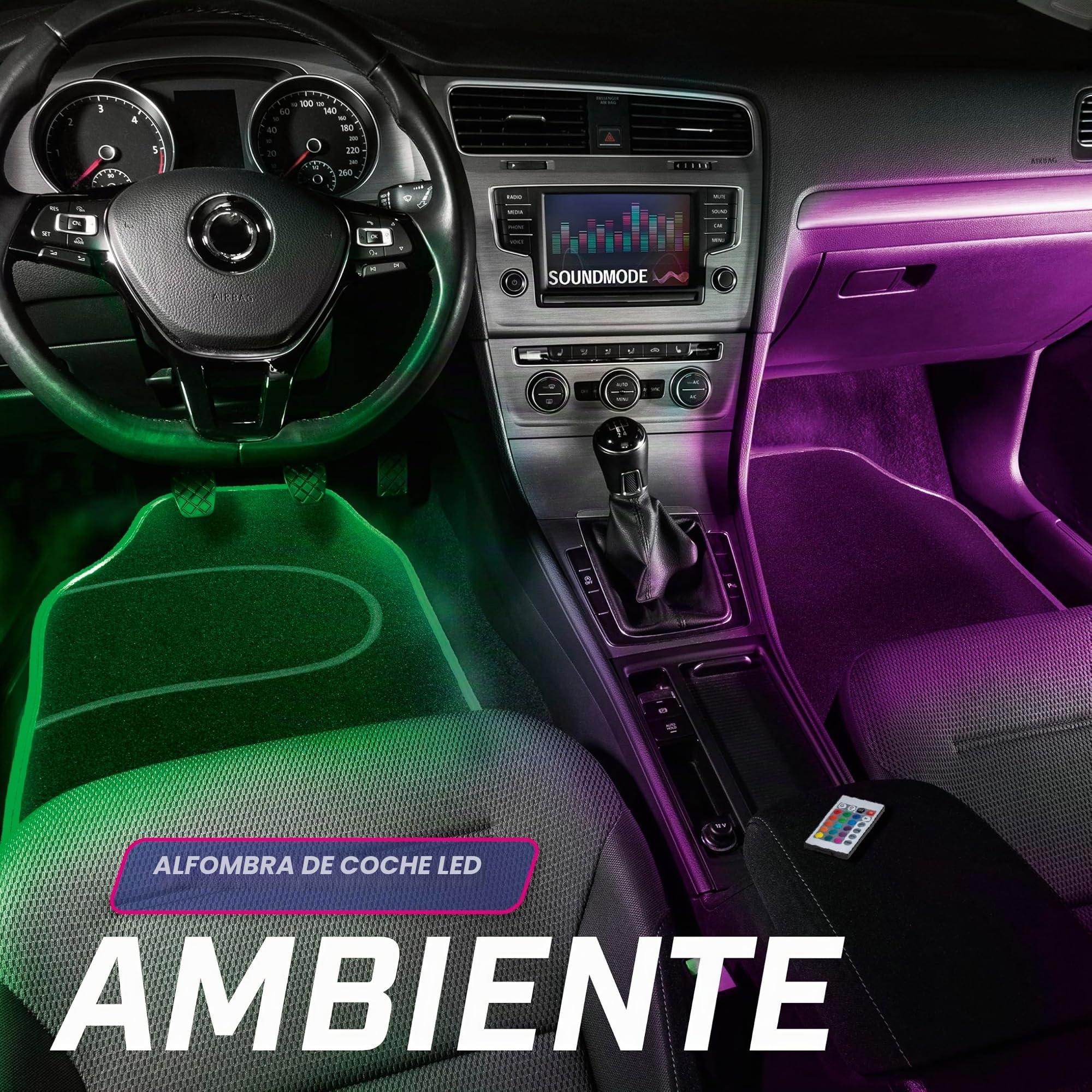 WALSER Alfombra LED Ambiente, Alfombrillas con banda LED, Tapete de coche con varias funciones de luz 29053
