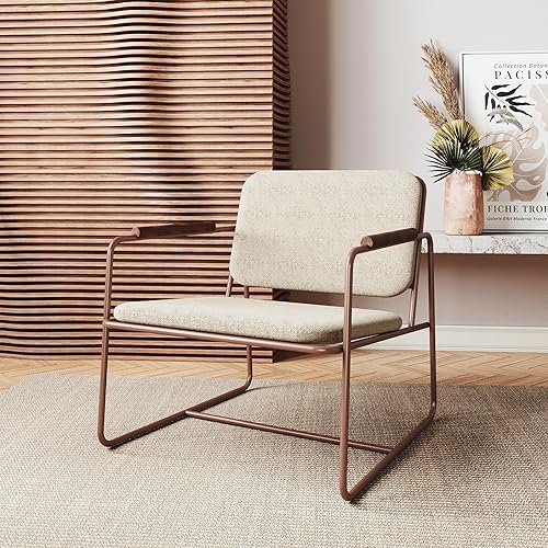 Miniatura 2 de Manhattan Comfort Whythe - Silla de piel sintética 2.0 con diseño de brazo de madera maciza, lino natural