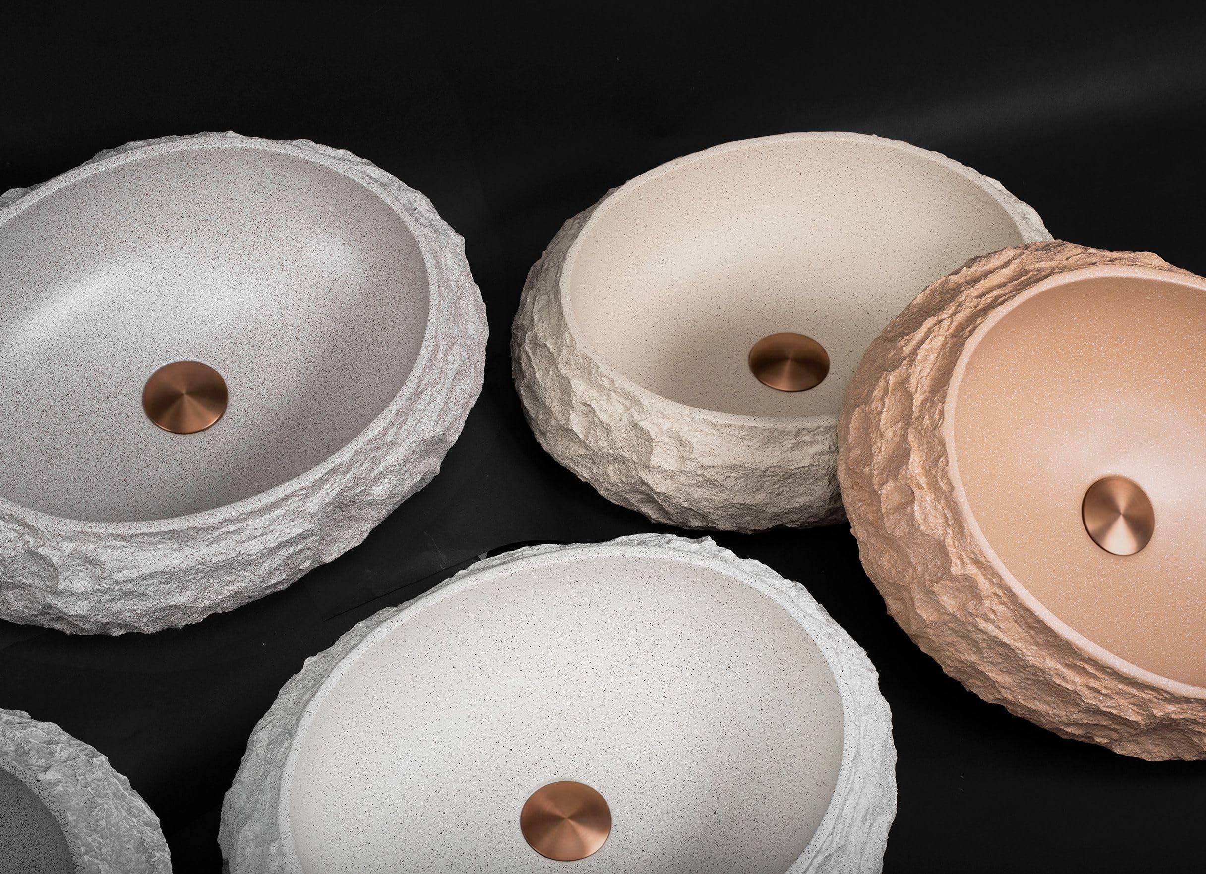 Rea - Lavabo Da Appoggio Ovale Mika, Beige, Effetto Pietra, Grigio, Pietra Artificiale (Pietra Composita Artificiale), 48X38X11,5Cm