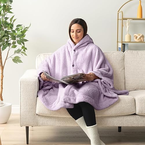 Miniatura 3 de PAVILIA Angel Wrap Hooded Blanket Poncho, Wearable Blanket Throw Wrap Poncho for Women Adult, Cozy Fluffy Sherpa Shawl Cape