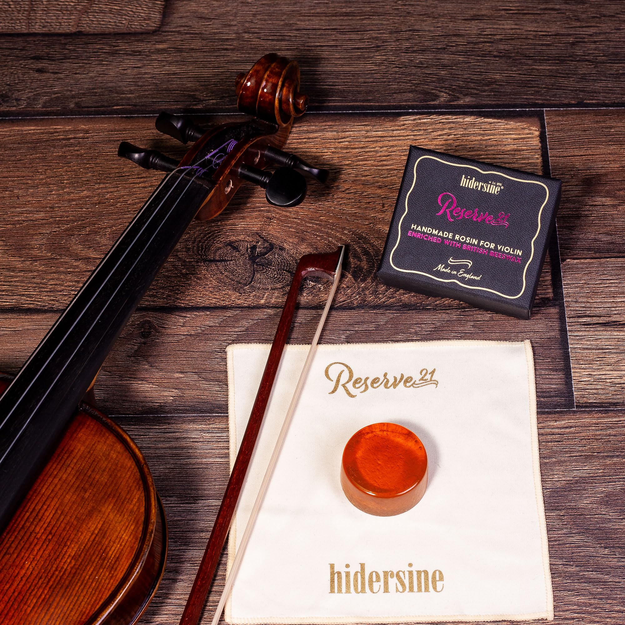 Hidersine Reserve21 Colophane légère pour violon Formule à faible poussière avec cire d'abeille britannique Pochette de transport Fabriquée au Royaume-Uni