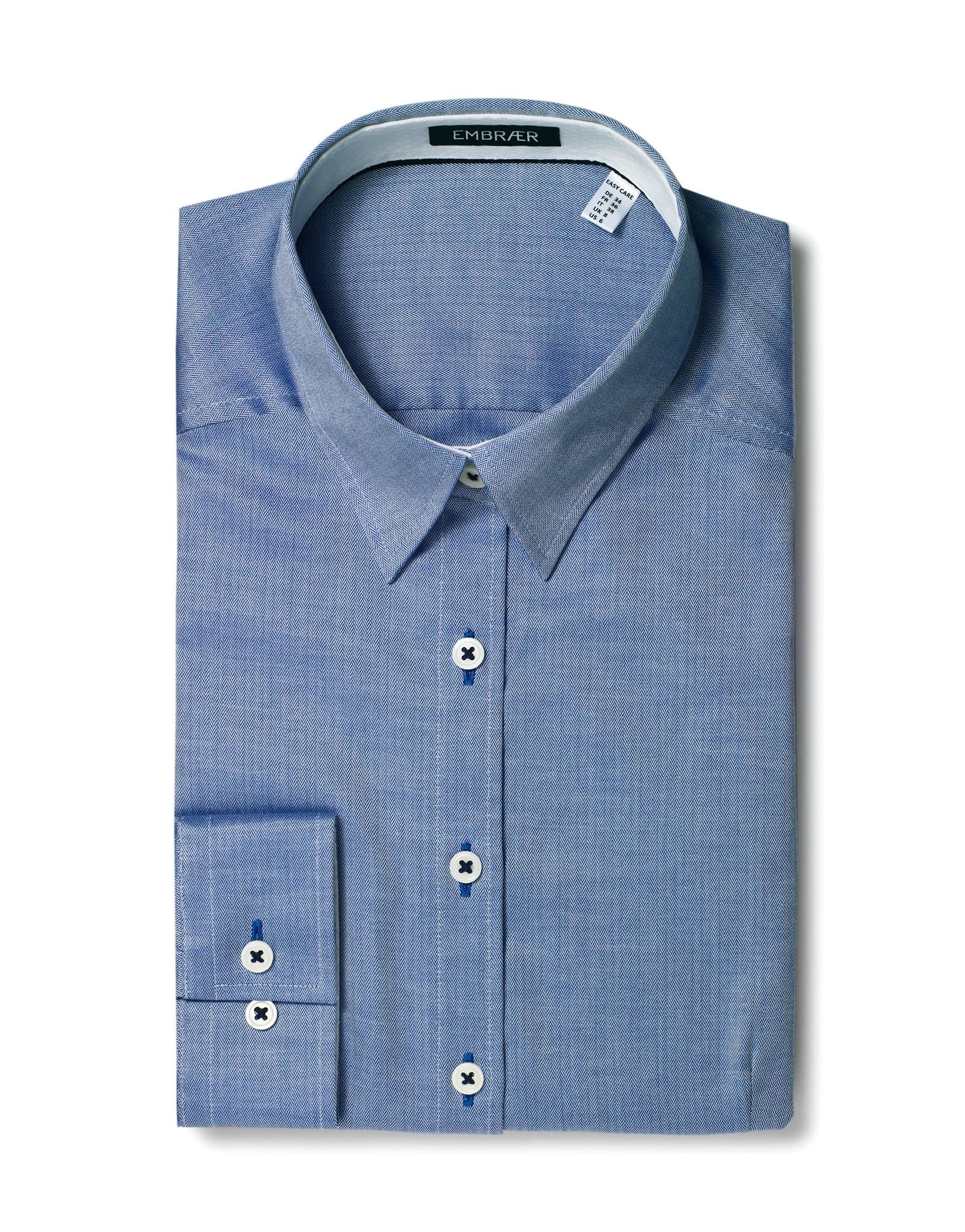 Damen Bluse 100% Baumwolle mit Kontrasteinlage Casual-fit - Normale Passform Langarm Hemdbluse elegant festlich Kent-Kragen auch für Business und unter Pullover