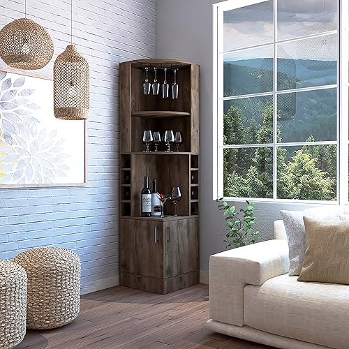 Miniatura 2 de Tuhome Syrah - Armario esquinero con dos estantes externos, estante para copas, ocho cubículos, diseño moderno para sala de estar o bar en casa