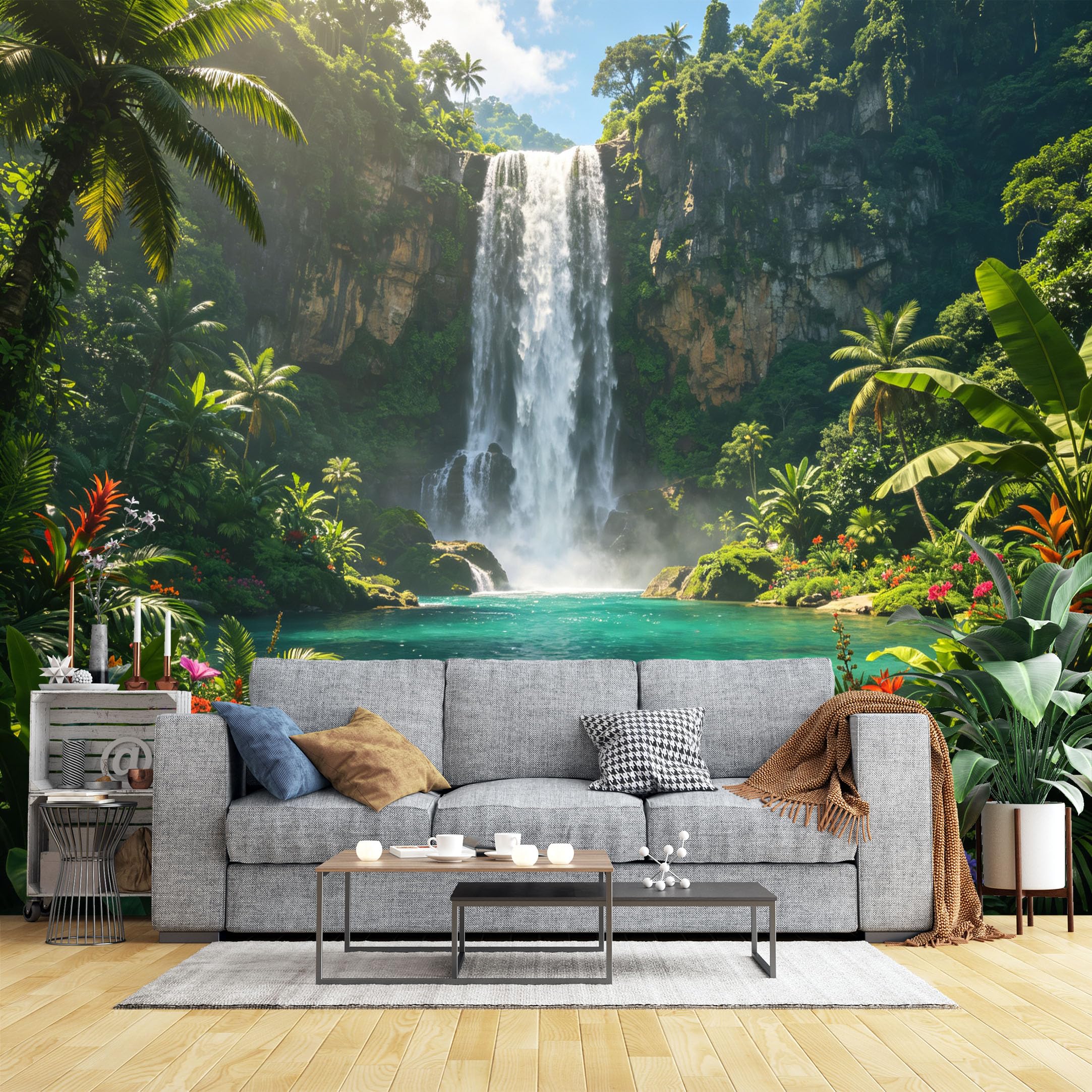 Lcythiazole Ch260604130 Custom Size Wall Murals Sunlit Rainforest Cliff Waterfall Wall Murals Tropical Nature Wallpaper Large Photo Wallpaper Self-Adhesive Removable Wallpaper For Living Room
