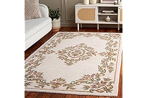 4' x 6' Handmade Ivory and Green Aubusson Area Rug