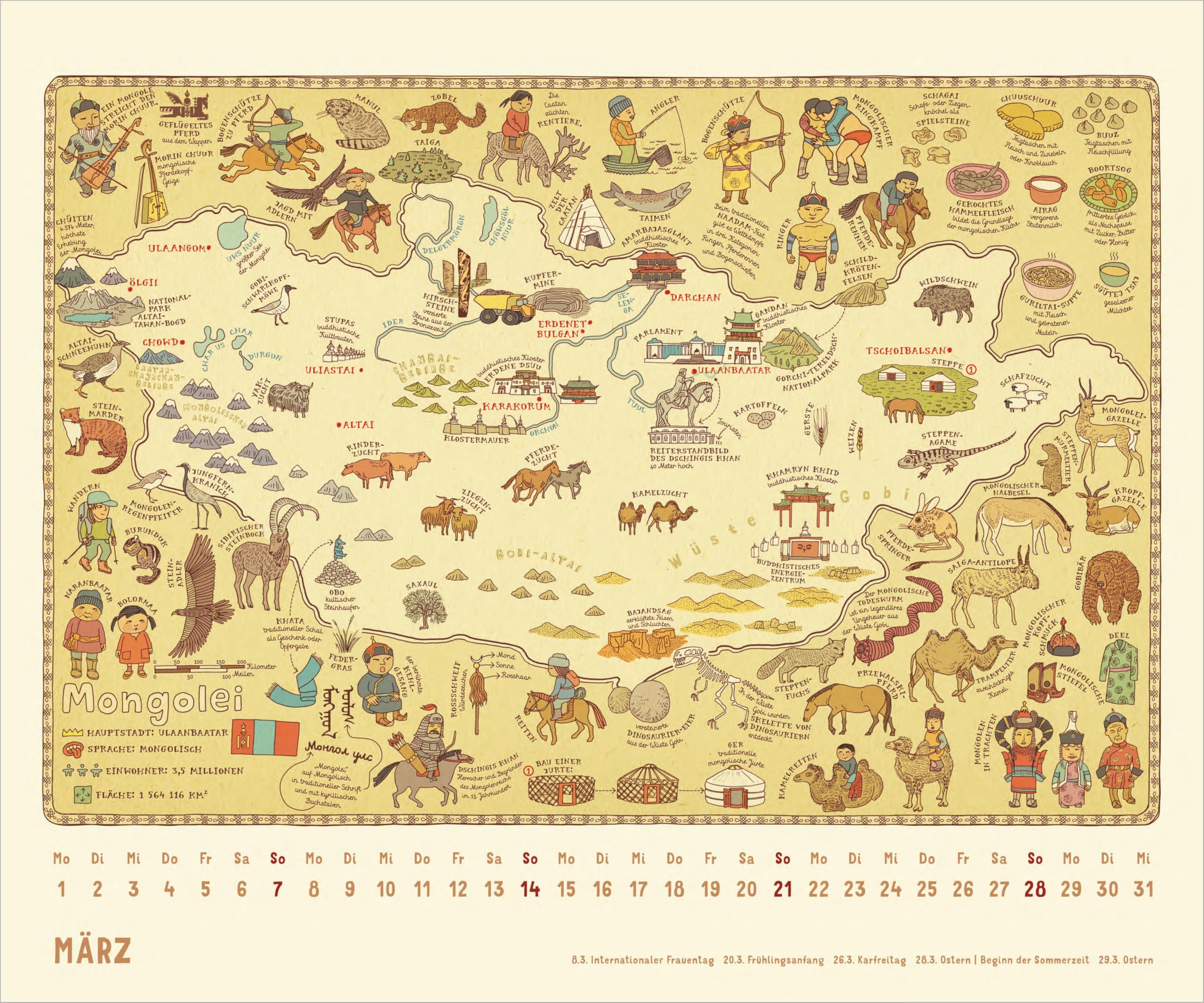 Alle Welt 2027: Wandkalender 60x50 cm mit illustrierten Weltkarten und deutschem Kalendarium