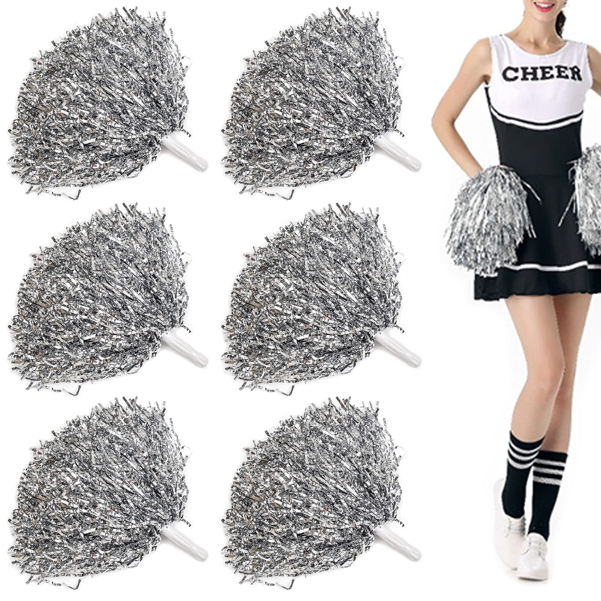 Niuhong 6 PCS Cheer Leader Poms Animadora Poms Accesorios Porristas Pom Bright Metallic Cheers Ball Squad Cheer Farben Pompons Poms Hand Flower Spirit Cheering Pom Colours Sports Games Team — view 11