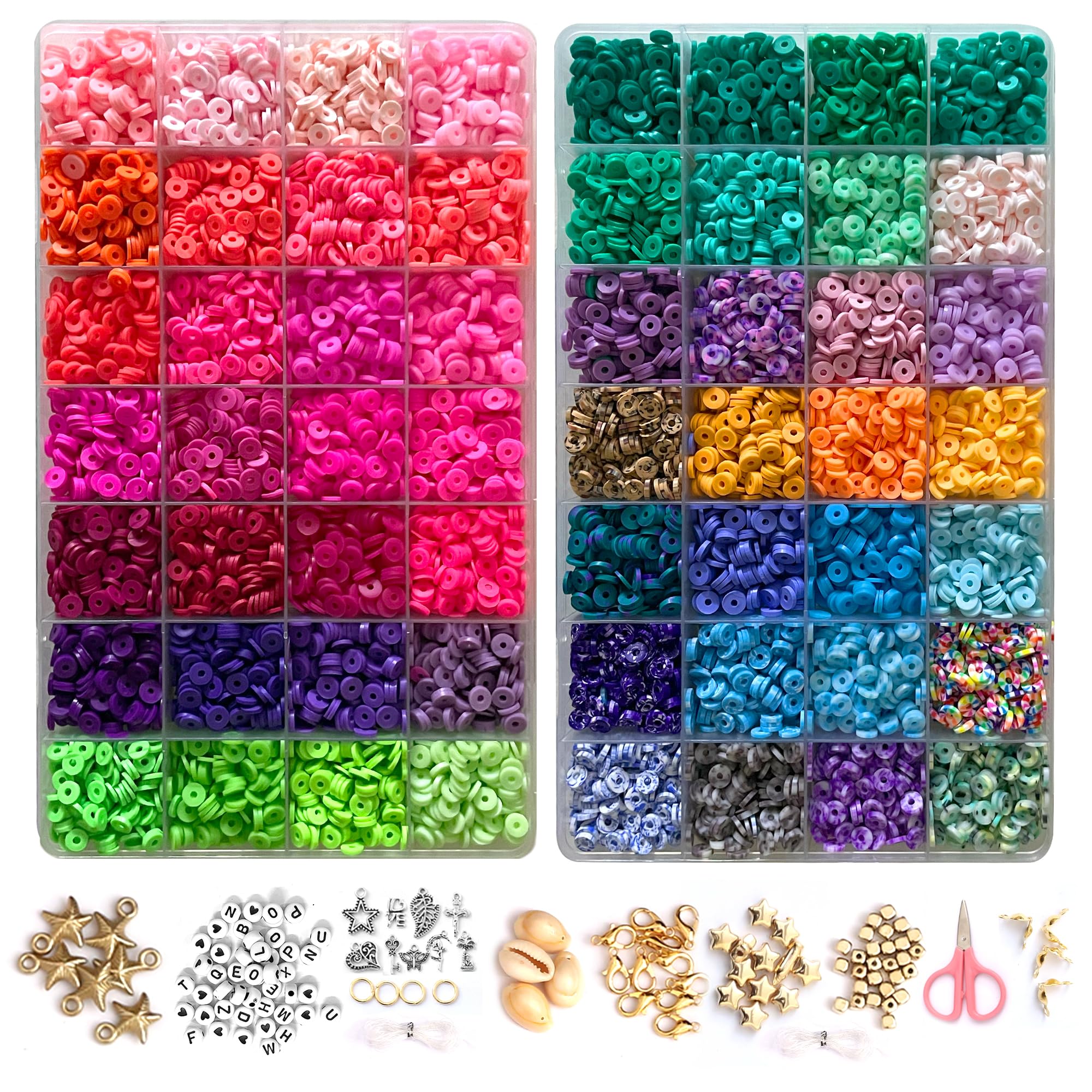 56 Aesthetic Colors & 14000 Pcs Bracelet Making kit Beads. Flat Round Polymer Clay Beads Bracelet kit 6mm Spacer Heishi Beads with Charms & Elastic Strings for Bracelet Making kit for Girls 10-12